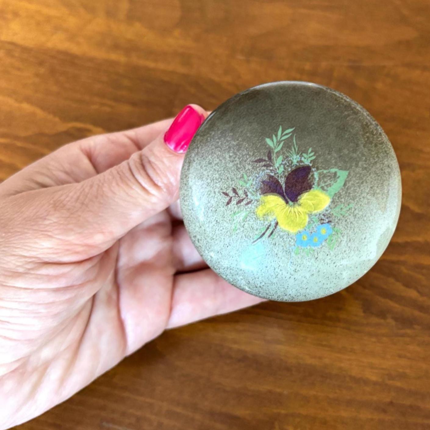 Vintage Alabaster Trinket Box: Floral Design, Italian Stone, 70s Decor