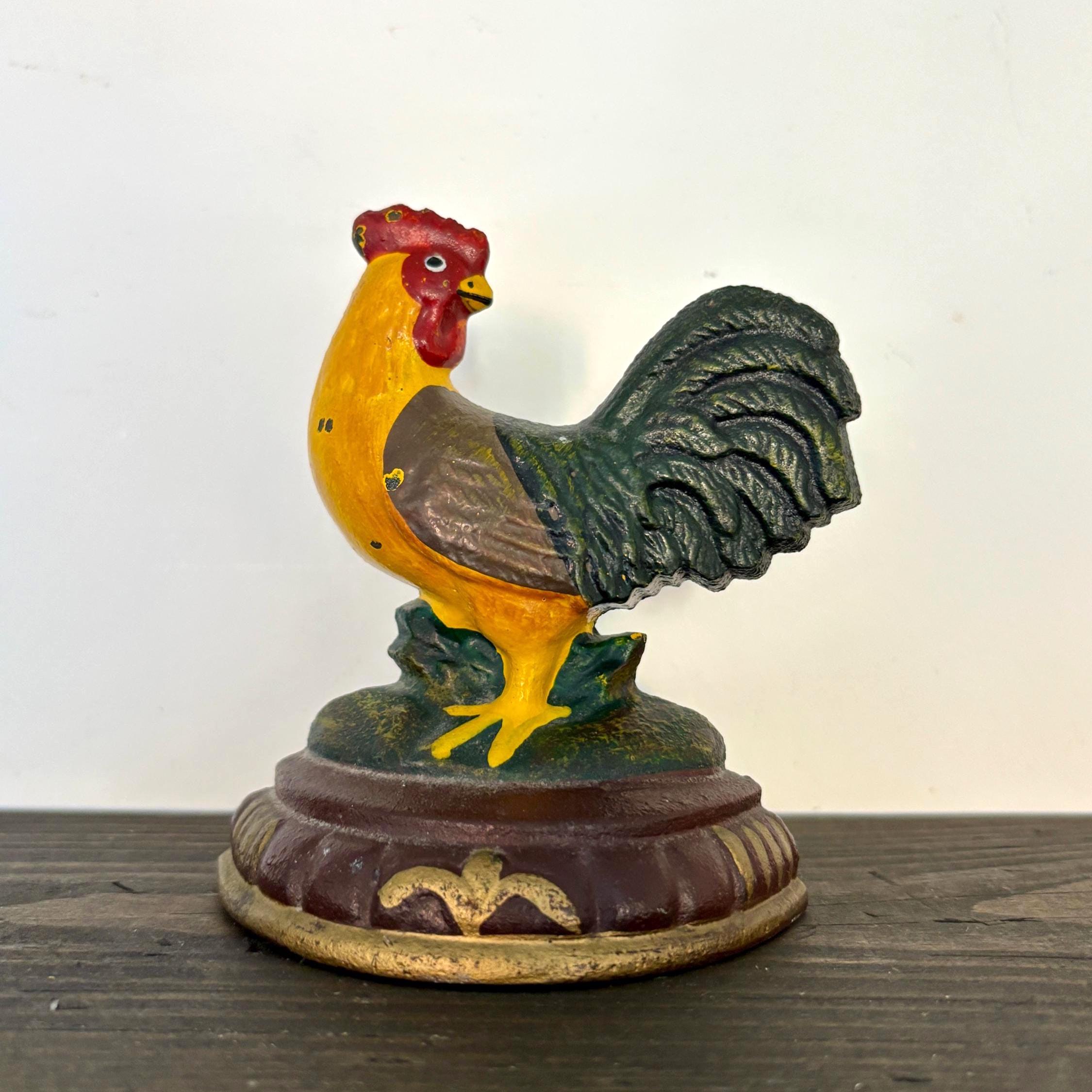 Cast Iron Rooster Doorstop, Vintage Farmhouse Kitchen Decor, Chicken Figurine, Rustic Home Accent