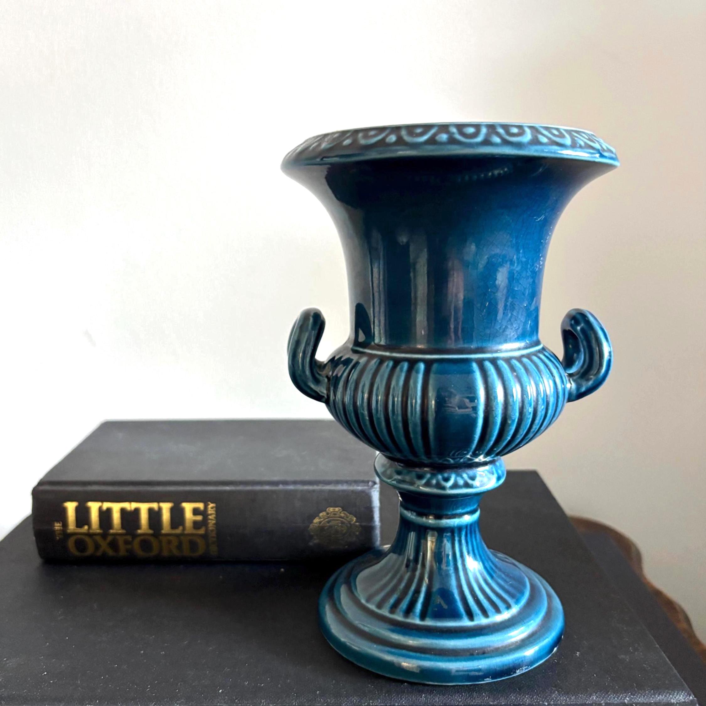 Vintage Dartmouth Pottery Blue Urn Vase: Mid-Century English Ceramic