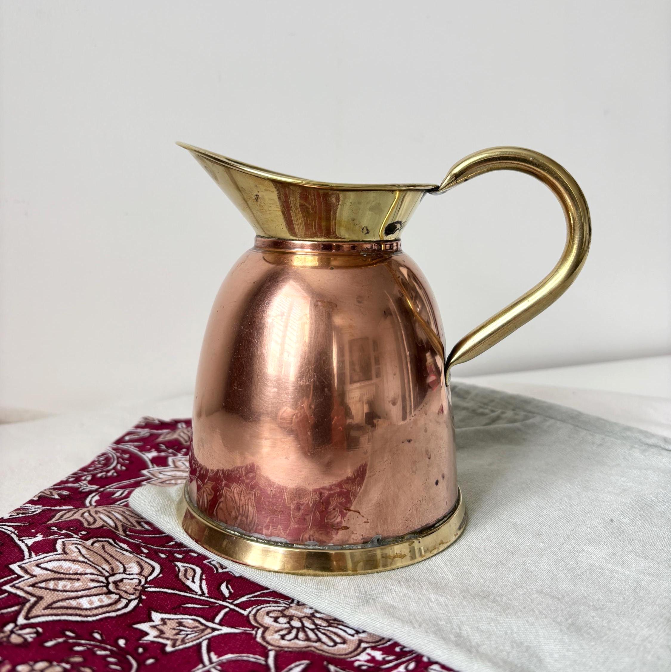 Vintage Copper and Brass Jug Rustic Farmhouse Pitcher Cottage Kitchen Decorative Metal Vase