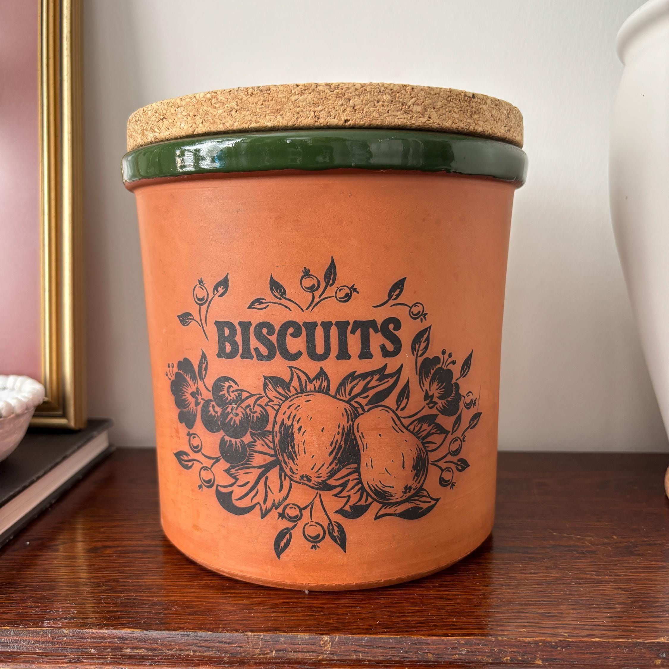 Large Vintage Terracotta Biscuit Jar Ceramic Kitchen Storage Canister Rustic Farmhouse Decor Container Pot
