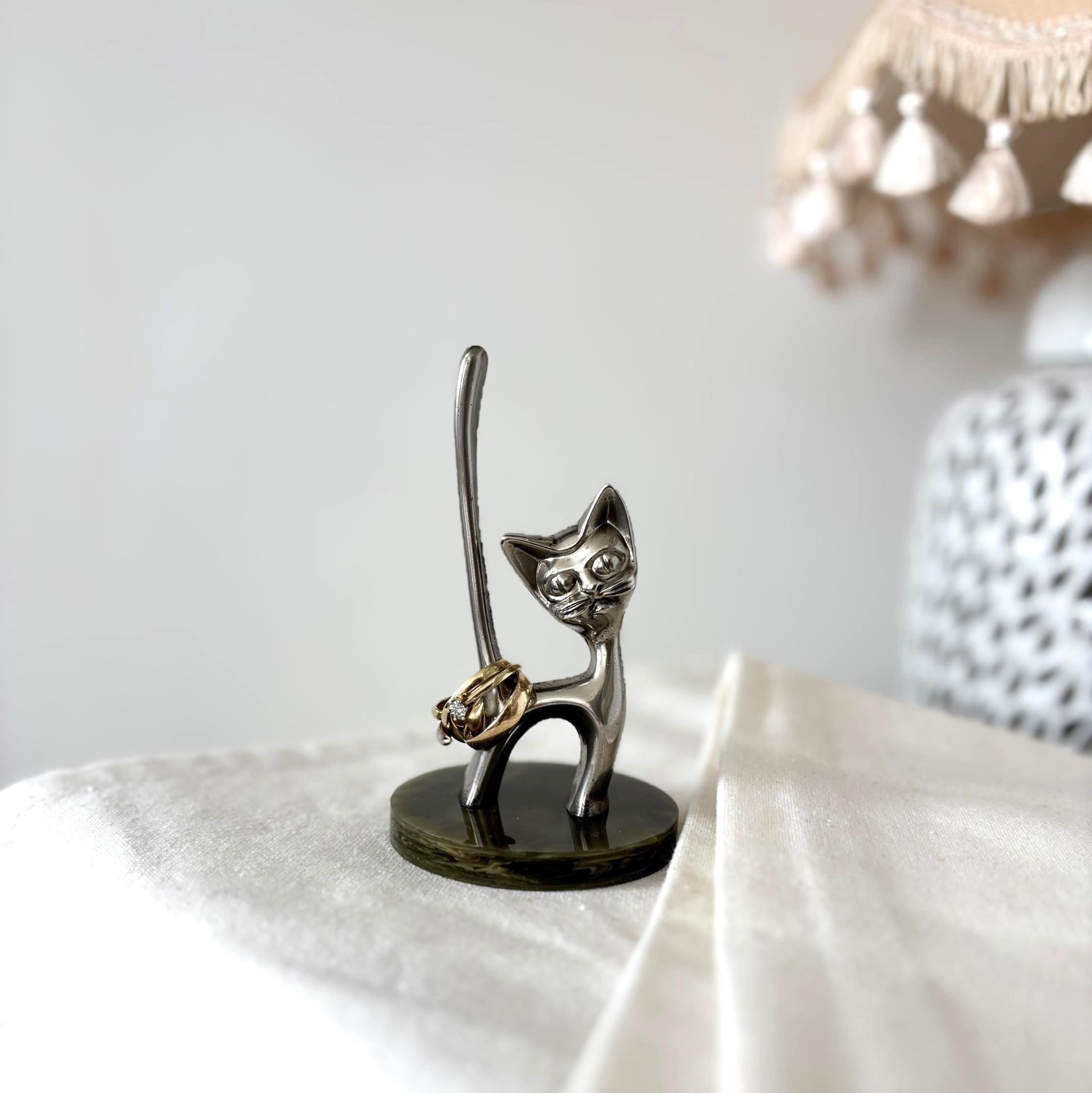 Vintage Silver Plated Cat Ring Holder Made In England Seba Jewellery Stand