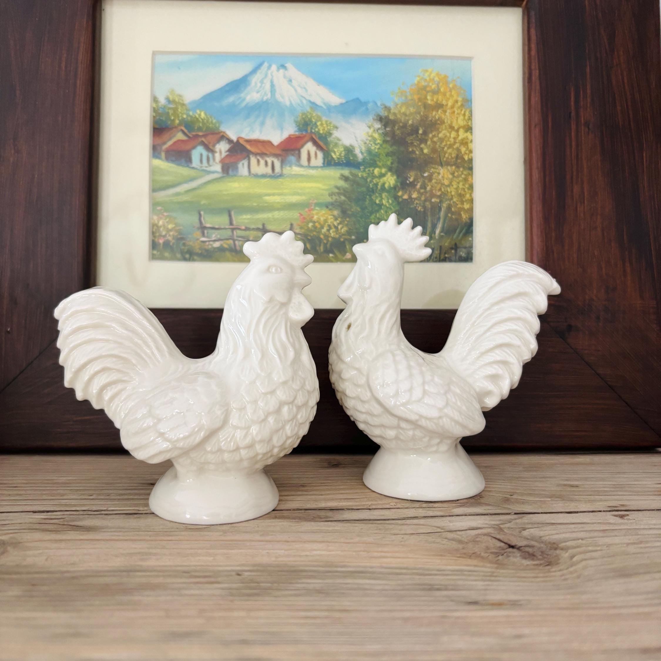 Vintage Cream Rooster Salt and Pepper Shakers | Ceramic Farmhouse Kitchen Pair
