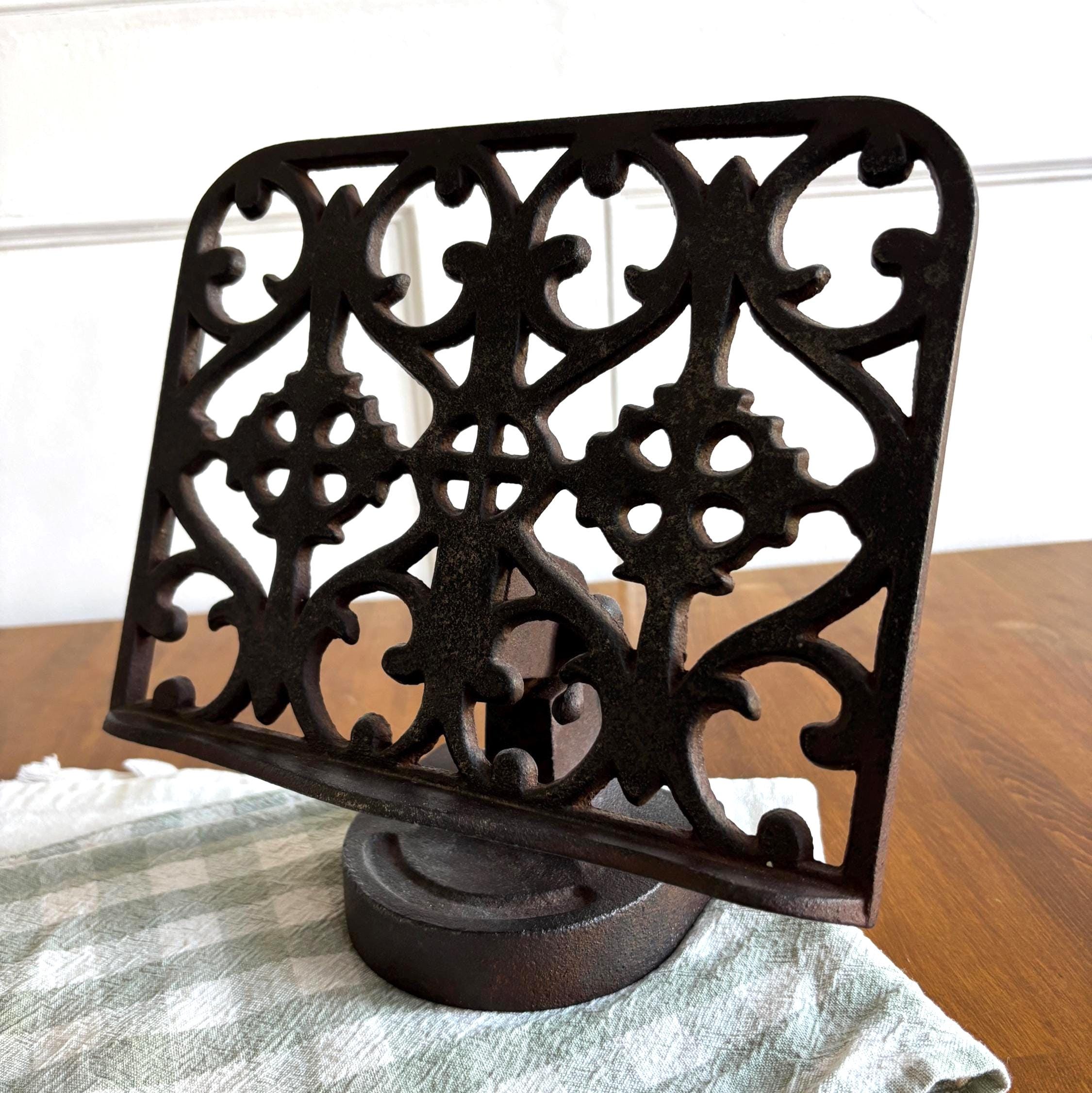 Vintage Cast Iron Cookbook Stand Adjustable Recipe Holder Gothic Book Stand Missing Weights
