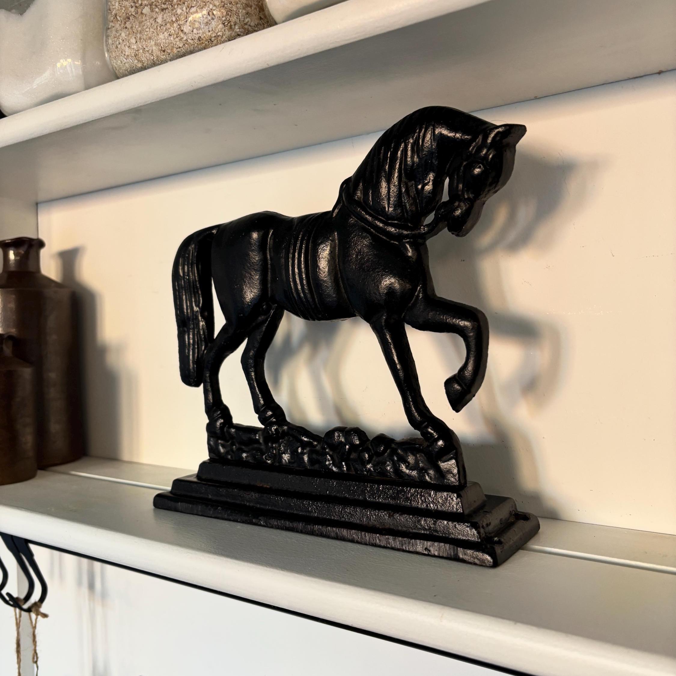 Vintage Cast Iron Prancing Horse Doorstop Black Equestrian Farmhouse Country Decor Heavy