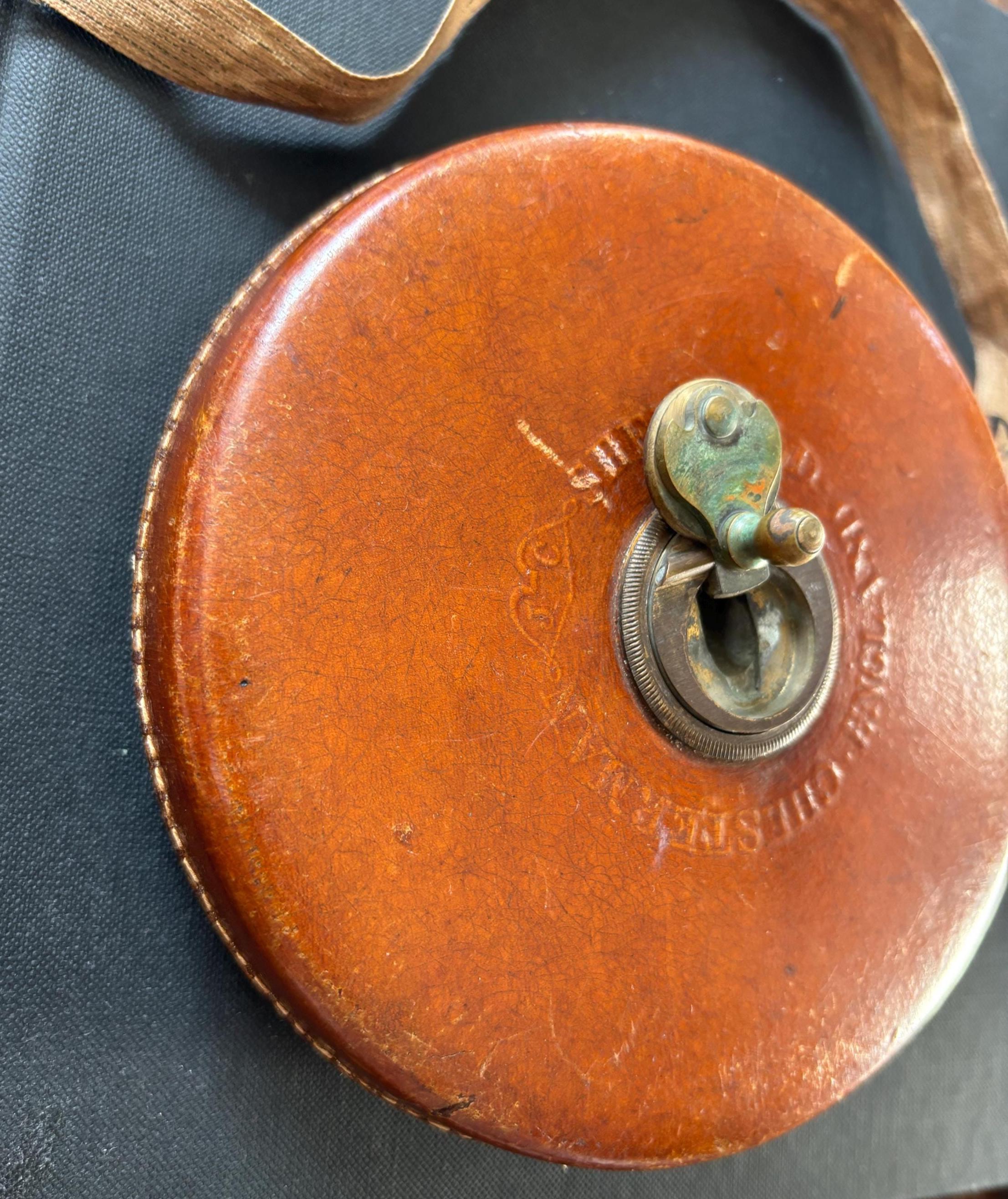 Vintage Chesterman 100ft Steel Tape Measure: Sheffield Leather Case