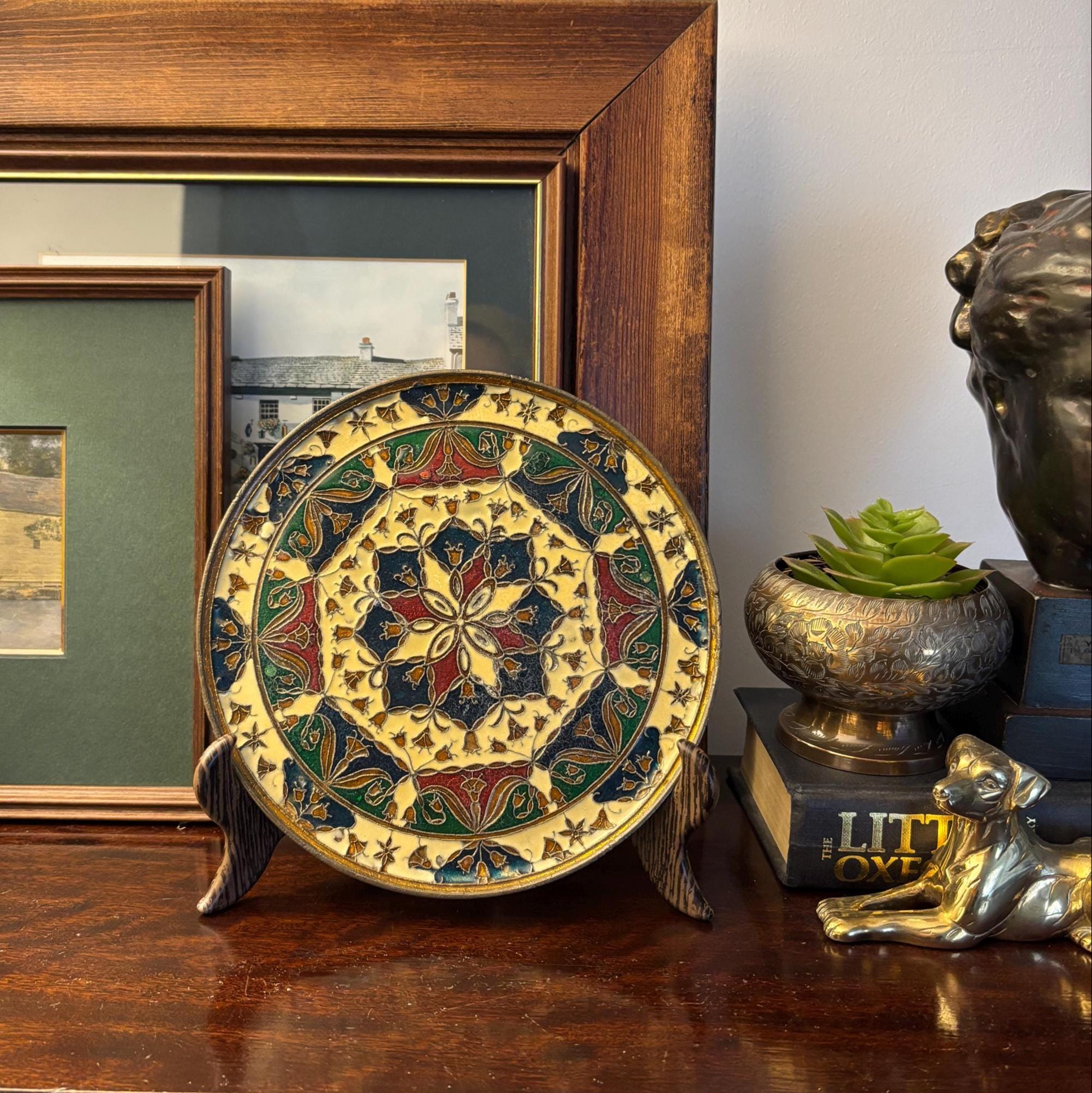 Vintage Brass Wall Plate Islamic Moorish Enamel Style Decorative Hanging Tray Boho Decor