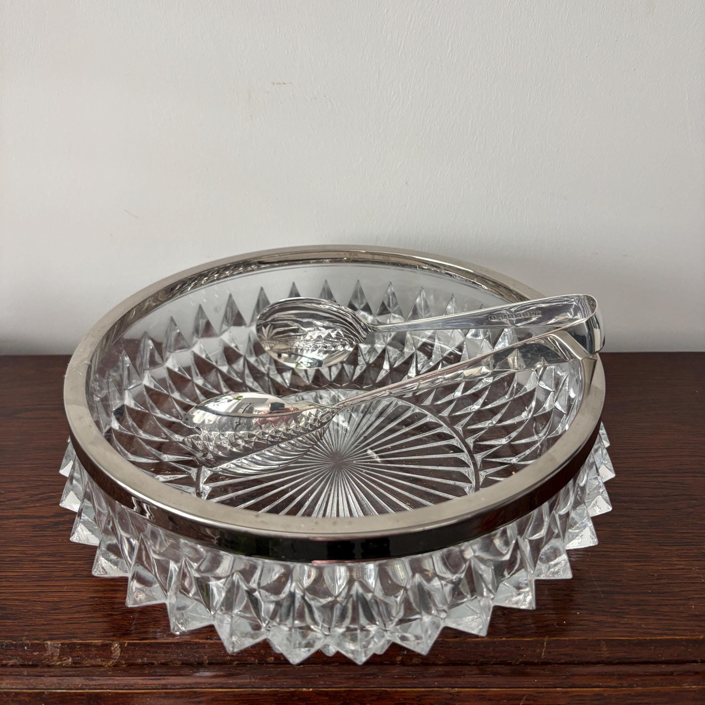 Vintage Salad Serving Tongs Silver Plate Sheffield Spoon Fork Mid Century Kitchen Tableware