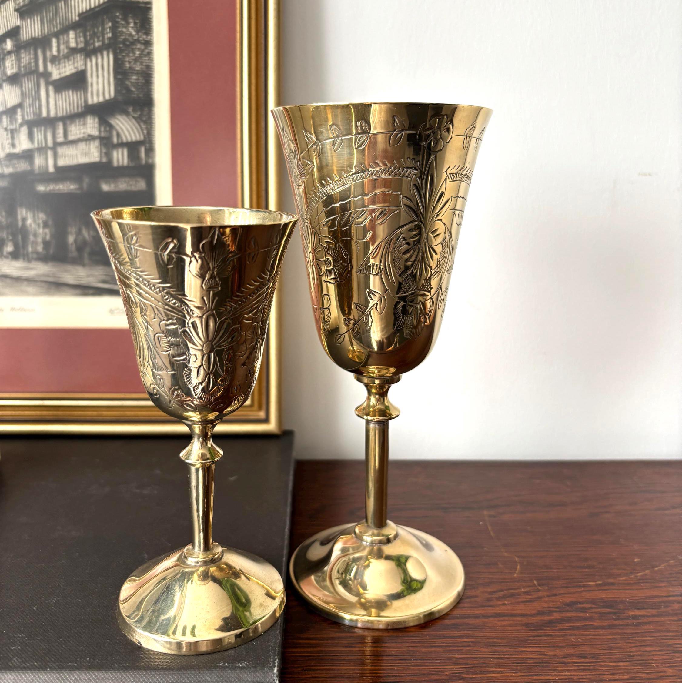 Vintage EPNS Engraved Goblet Pair Silver Plated Chalice Set Decorative Barware Cups