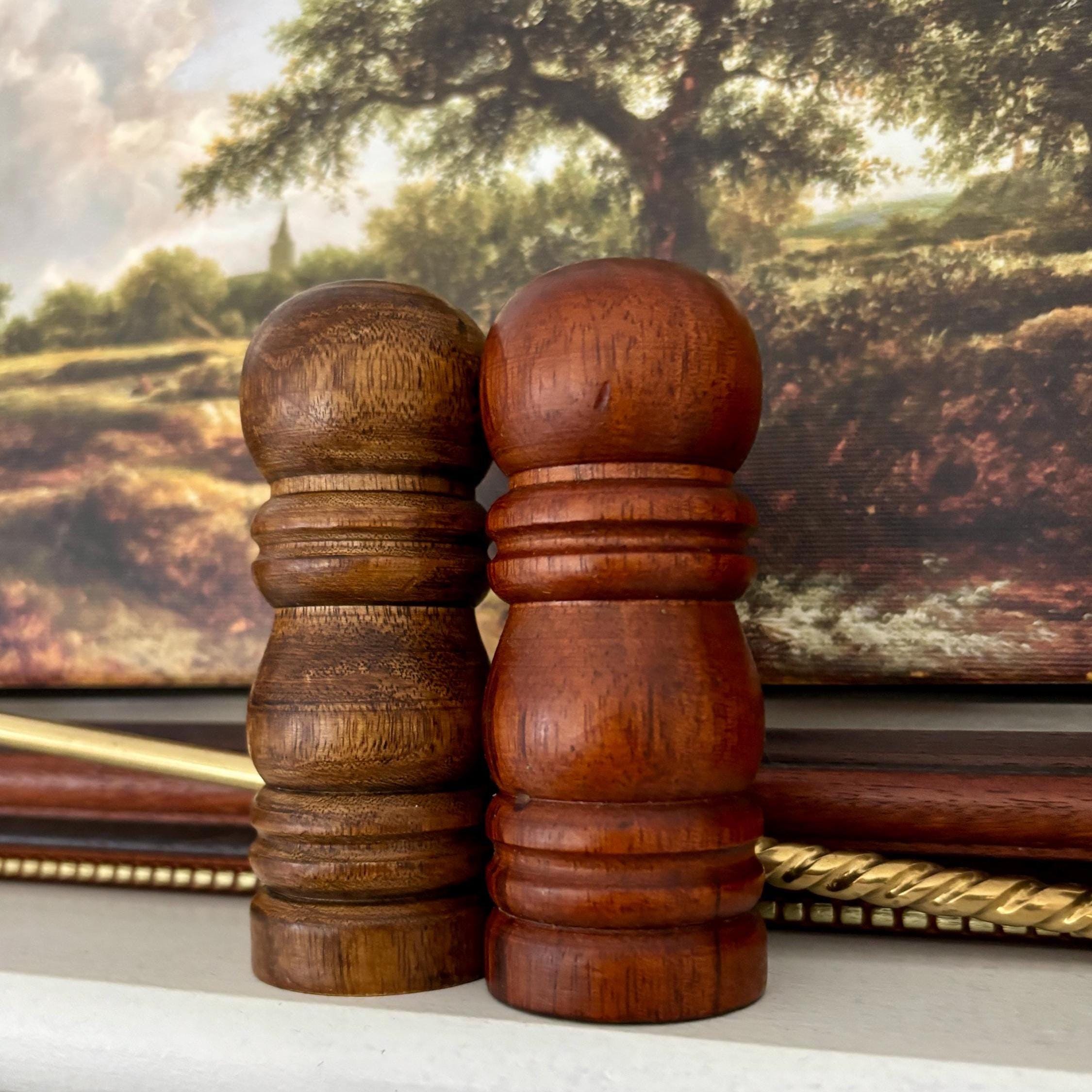 Vintage Mini Wooden Salt & Pepper Shakers | Turned Wood Table Set