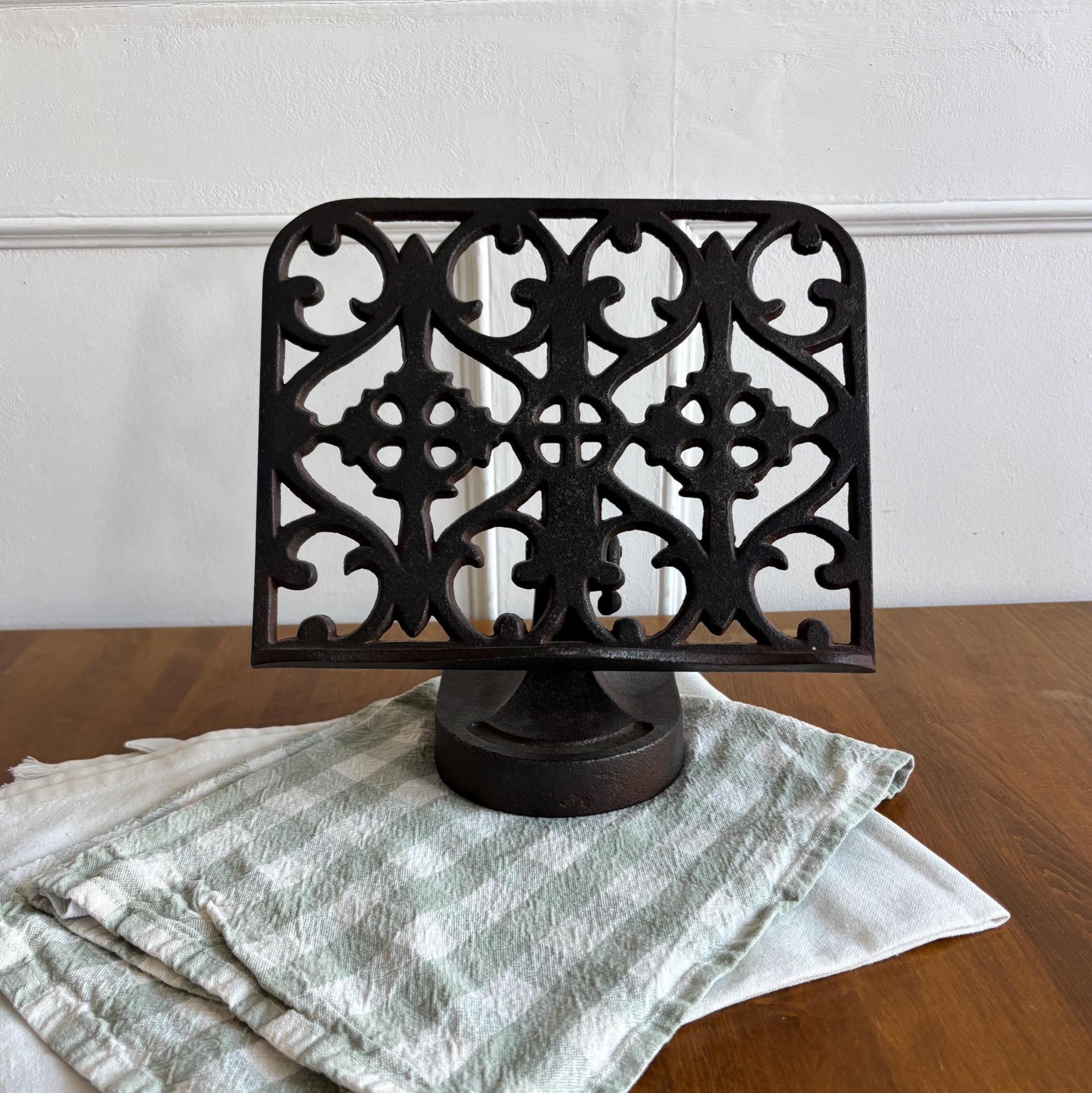 Vintage Cast Iron Cookbook Stand Adjustable Recipe Holder Gothic Book Stand Missing Weights
