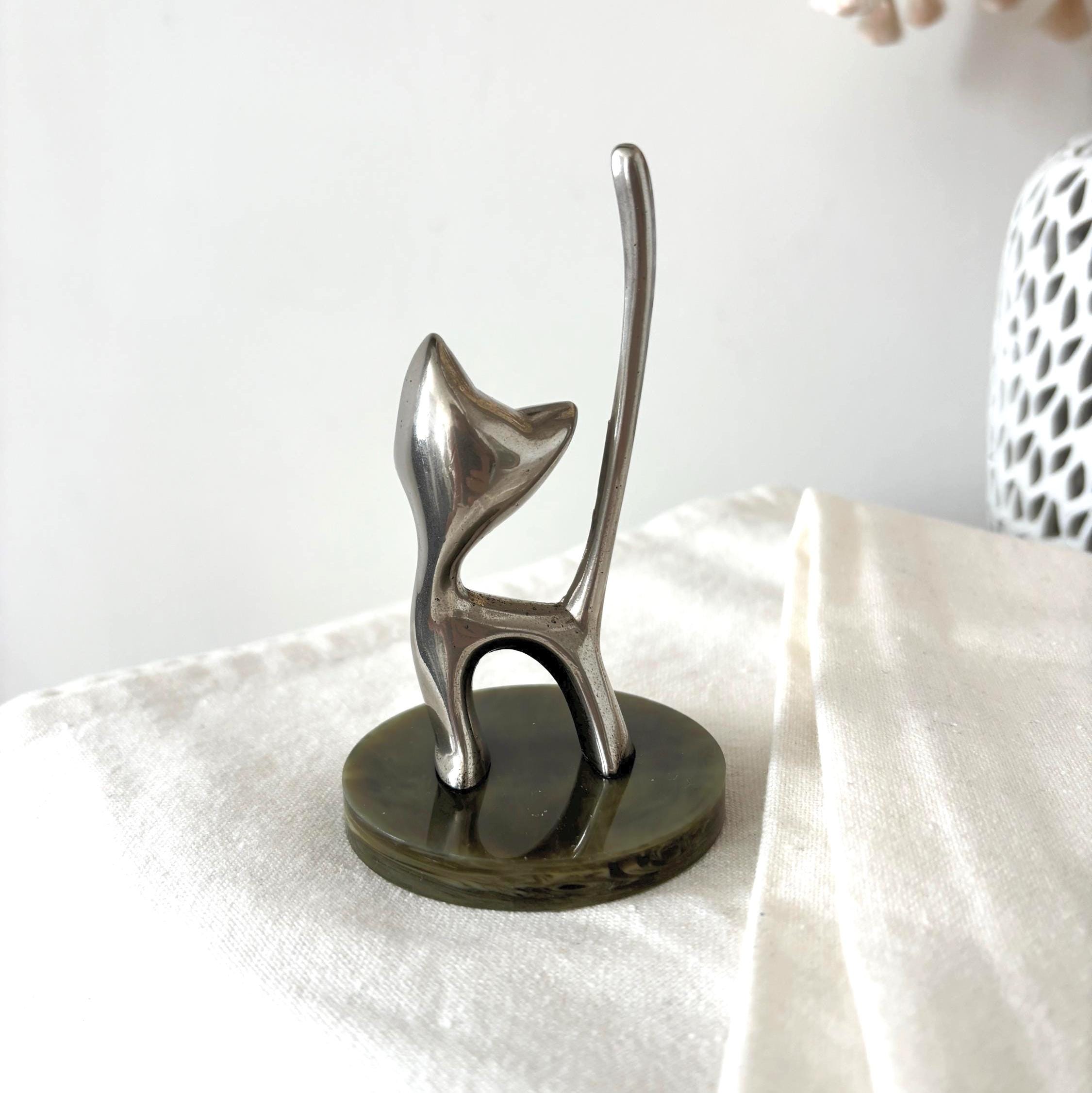 Vintage Silver Plated Cat Ring Holder Made In England Seba Jewellery Stand
