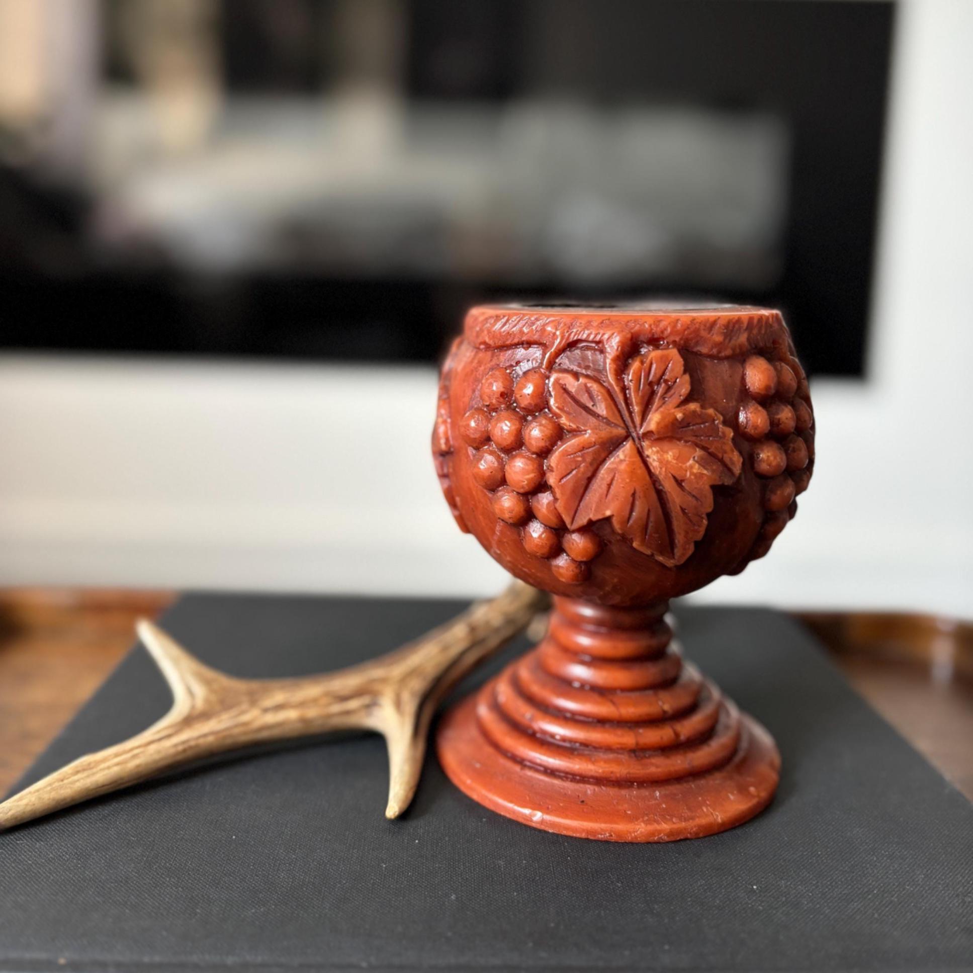 Unusual Carved Wax Goblet / German Breisgauer 'Wachskunst' Candleholder | Unique Vintage Wax Art