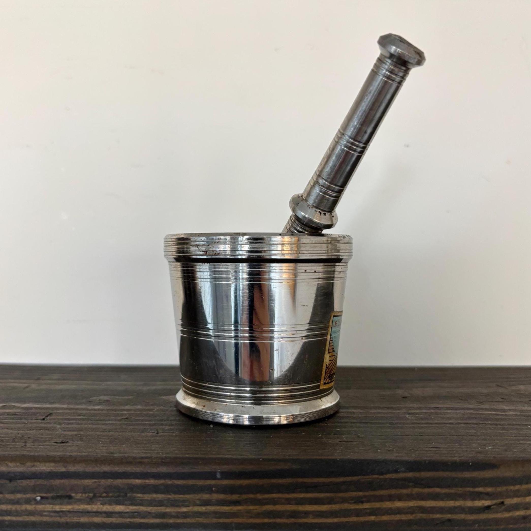 Vintage “SUN” Stainless Steel Mortar and Pestle | Mini Spice Grinder with Original Export Label