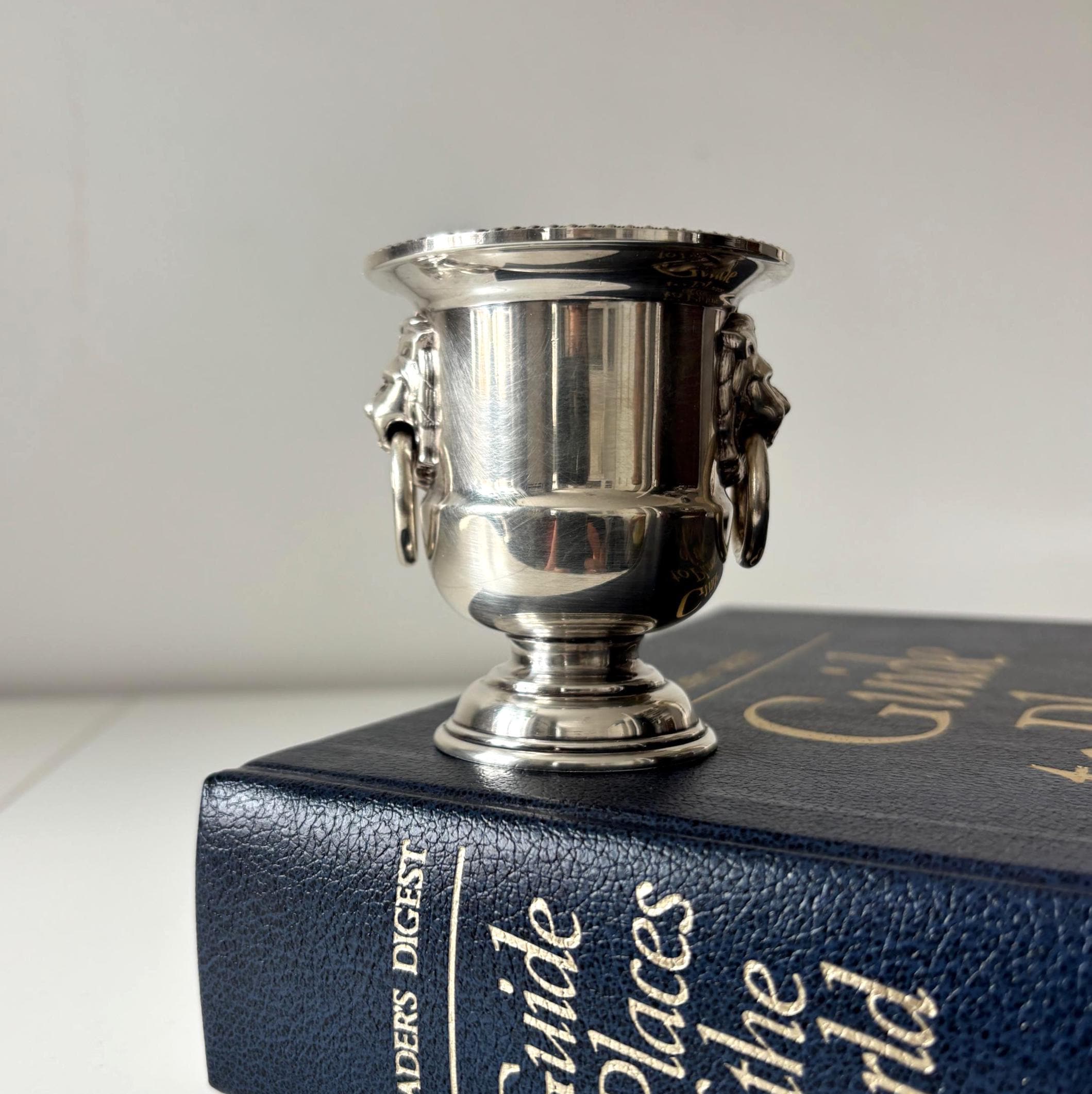 Vintage Viners Sheffield Miniature Wine Cooler Silver Plate Lion Match Holder with Original Box