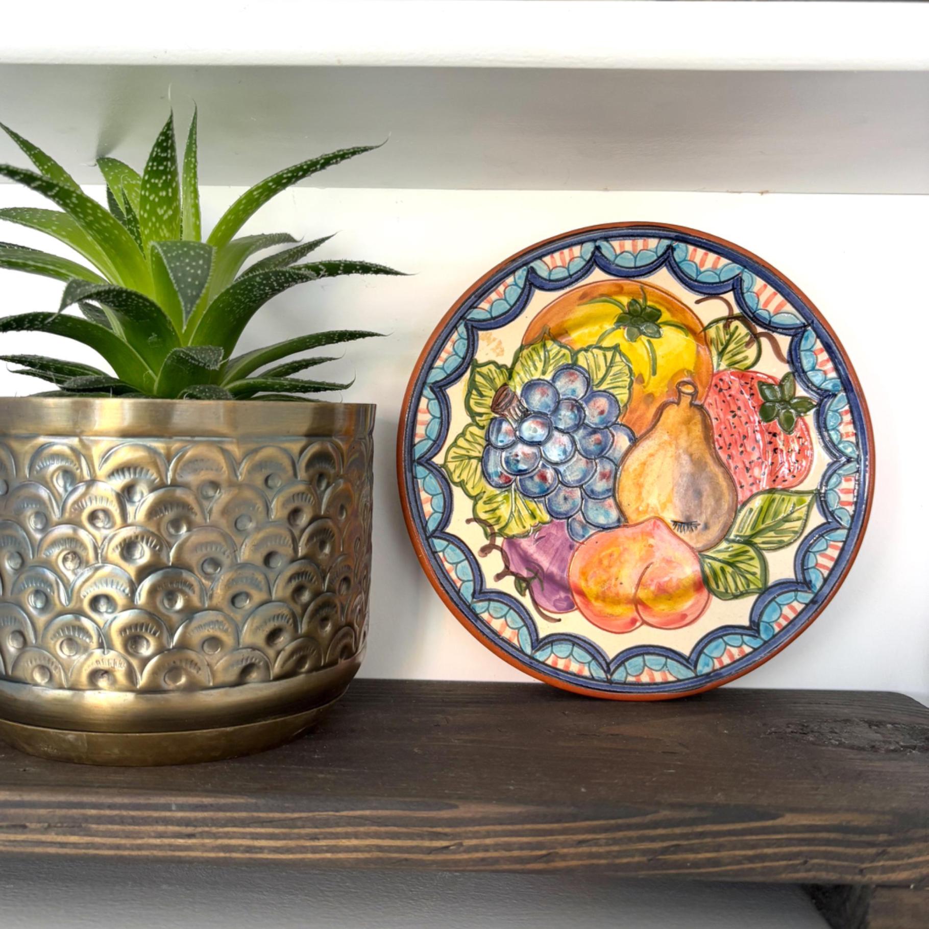 Vintage Portuguese Hand Painted Fruit Plate | Olaria Carrilho Lopes Pottery