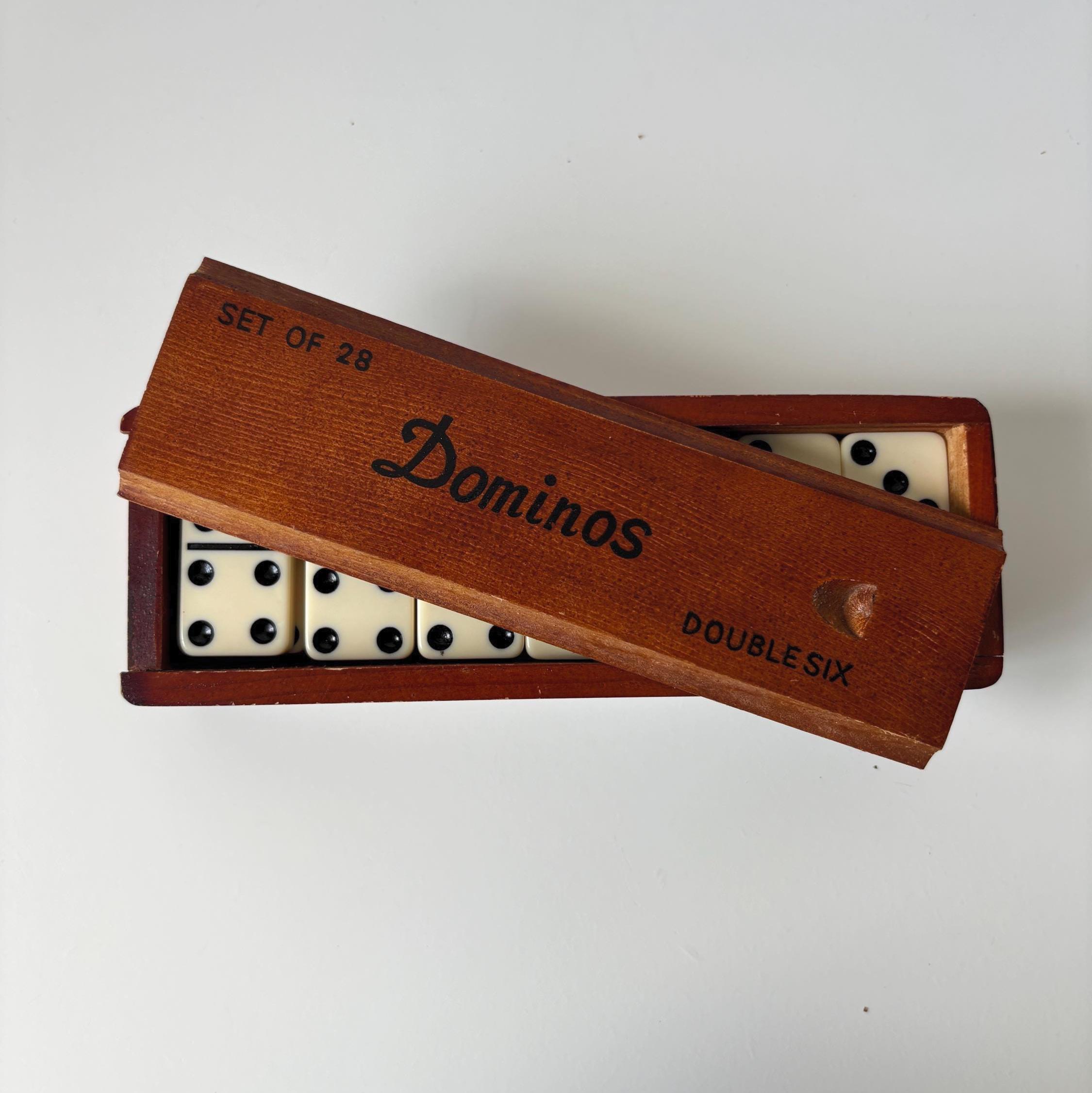 Vintage Double Six Domino Set Complete 28 Pieces Wooden Box Made Taiwan