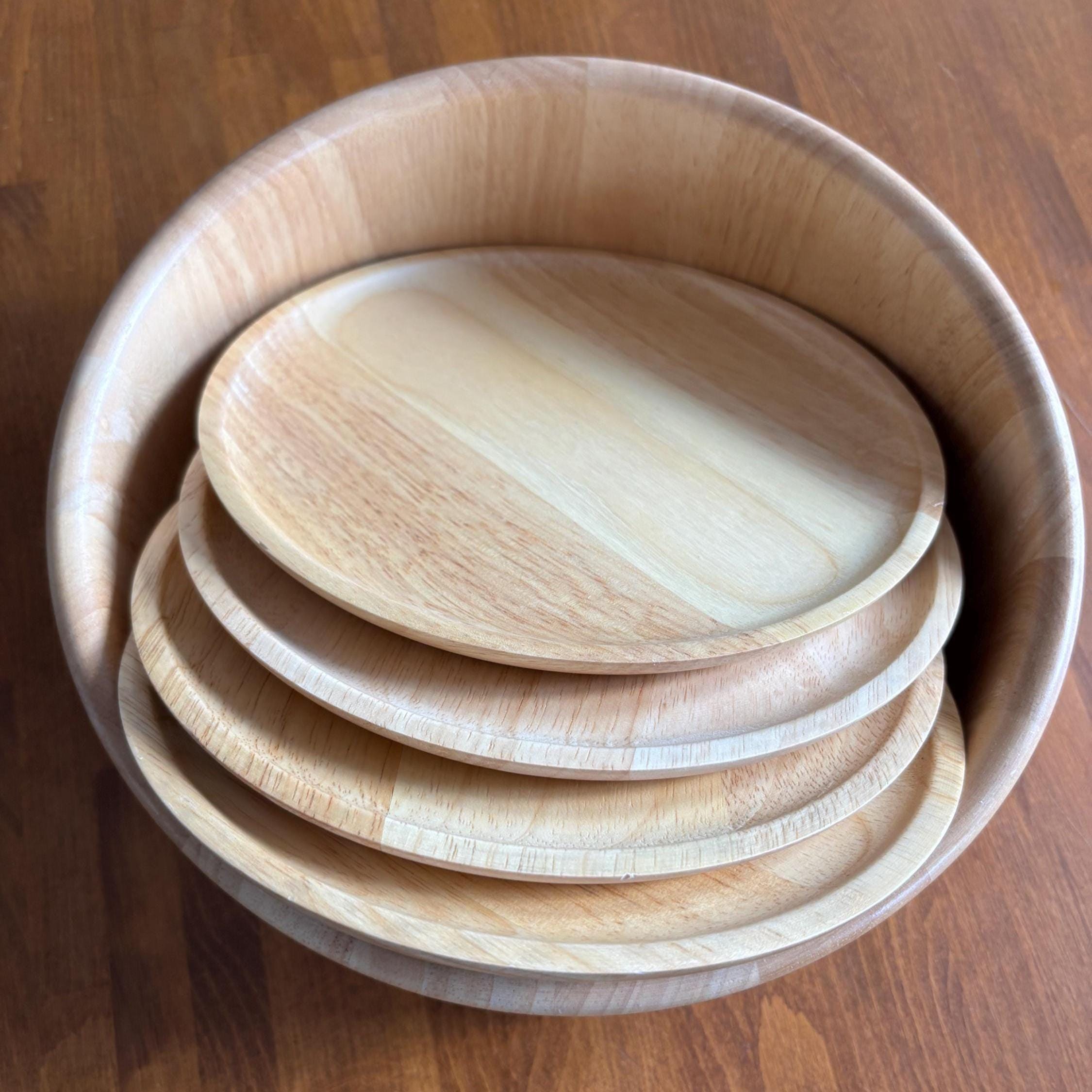 Vintage Wooden Salad Bowl Set: Rustic Thai Tableware, 5-Piece