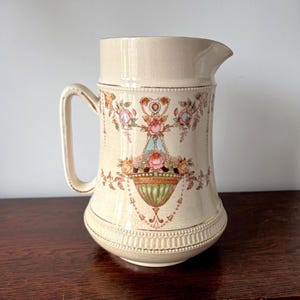Antique Crown Devon “Etna” Jug Pitcher, Floral Basket, Crackle Glaze, England
