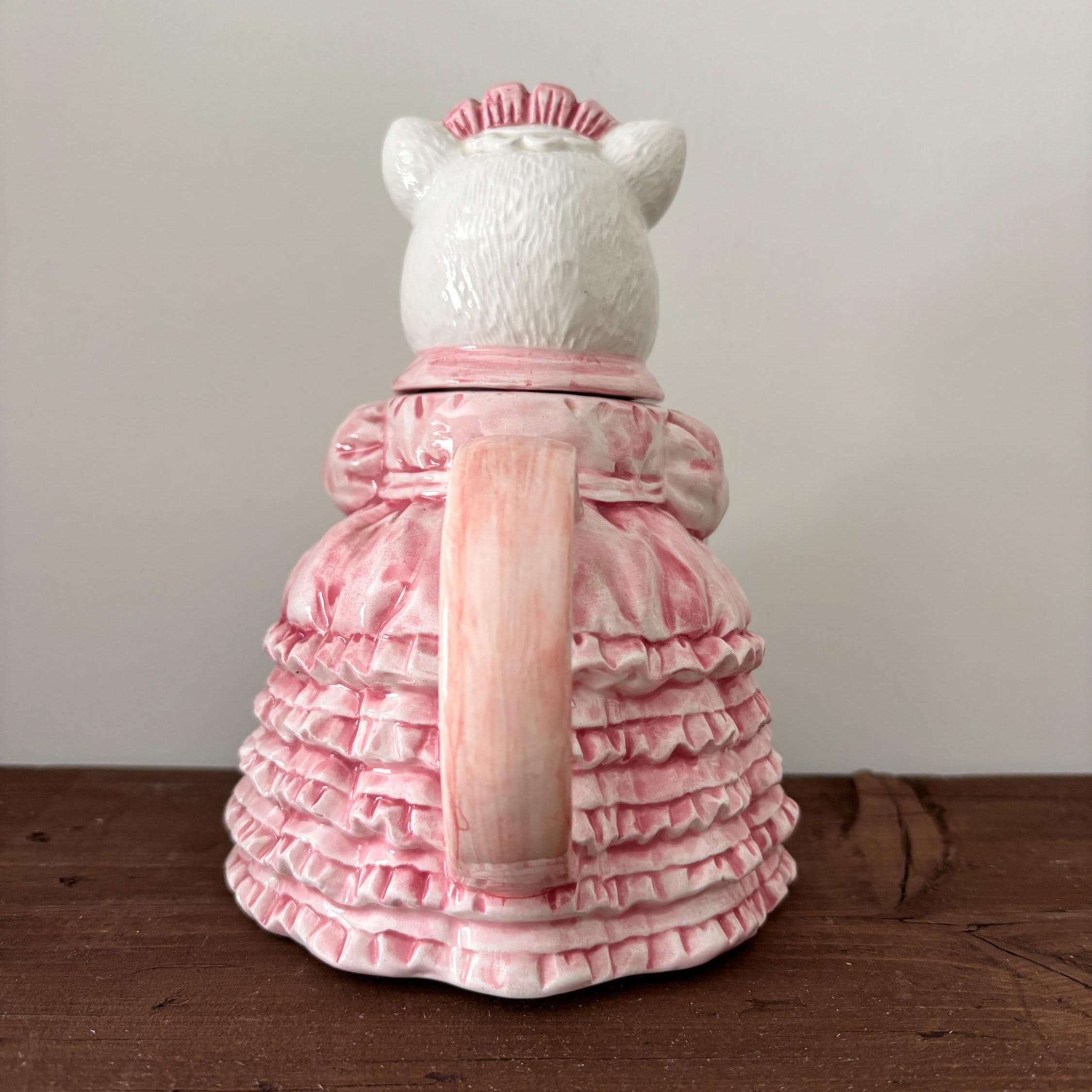 Vintage Ceramic Cat Teapot Victorian Lady Kitty Coffee Pot Pink Novelty Collectible Decor