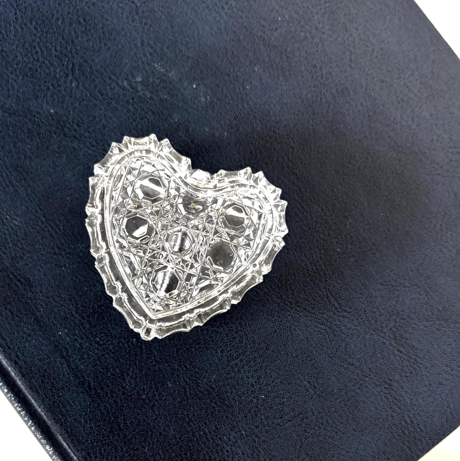 Vintage Heart Shaped Lead Crystal Trinket Box Cut Glass Jewelry Box Ring Holder Gift