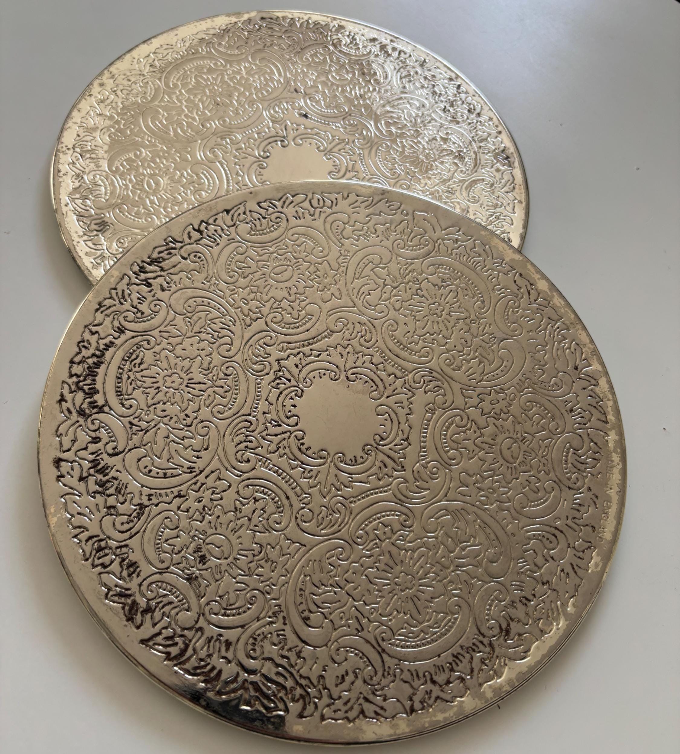 Vintage Silver Plated Decanter Slides | Chased Rococo Barware Coasters