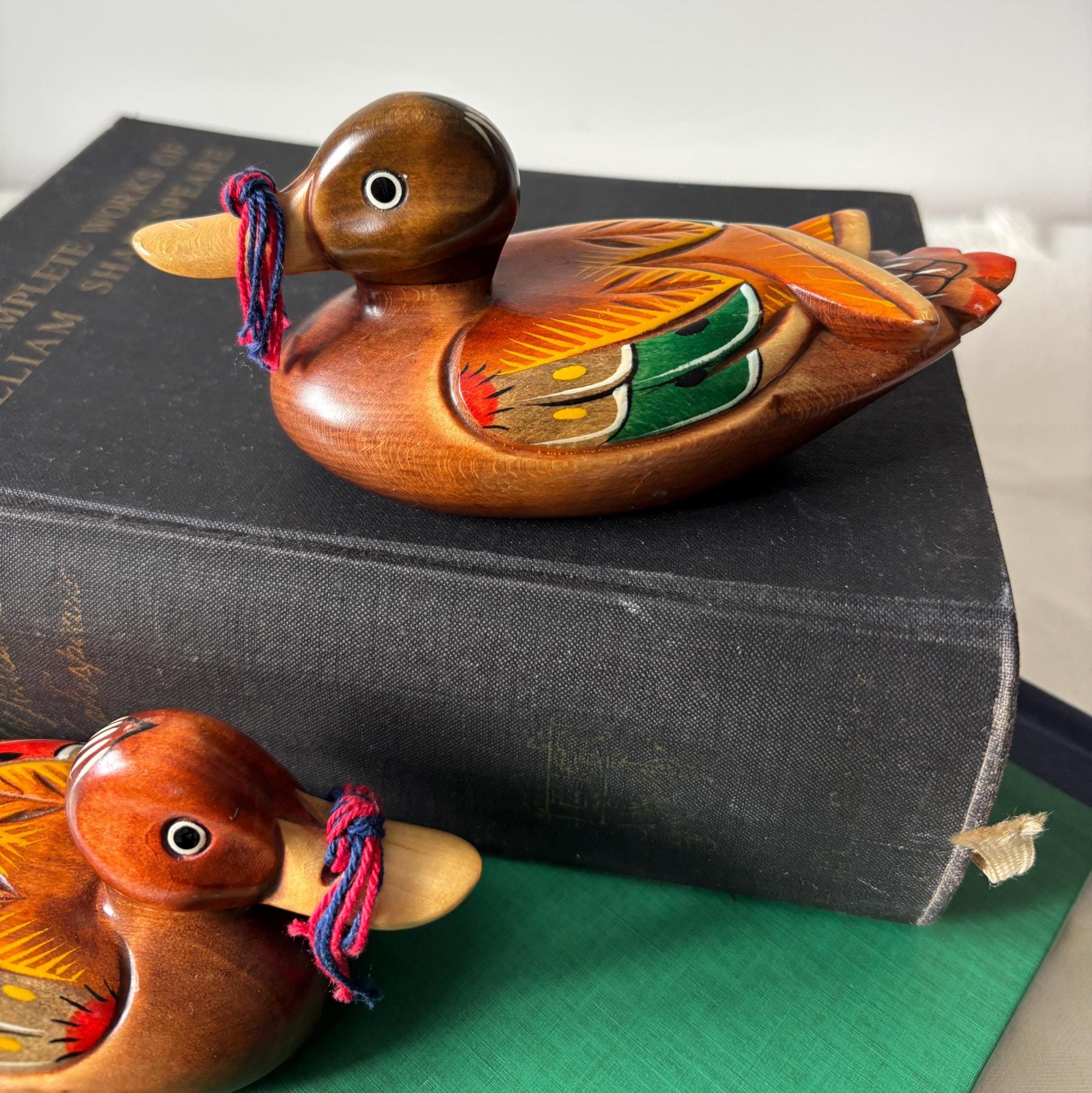 Traditional Korean Wedding Ducks Hand Carved Wooden Kireogi Pair Folk Art Anniversary Gift