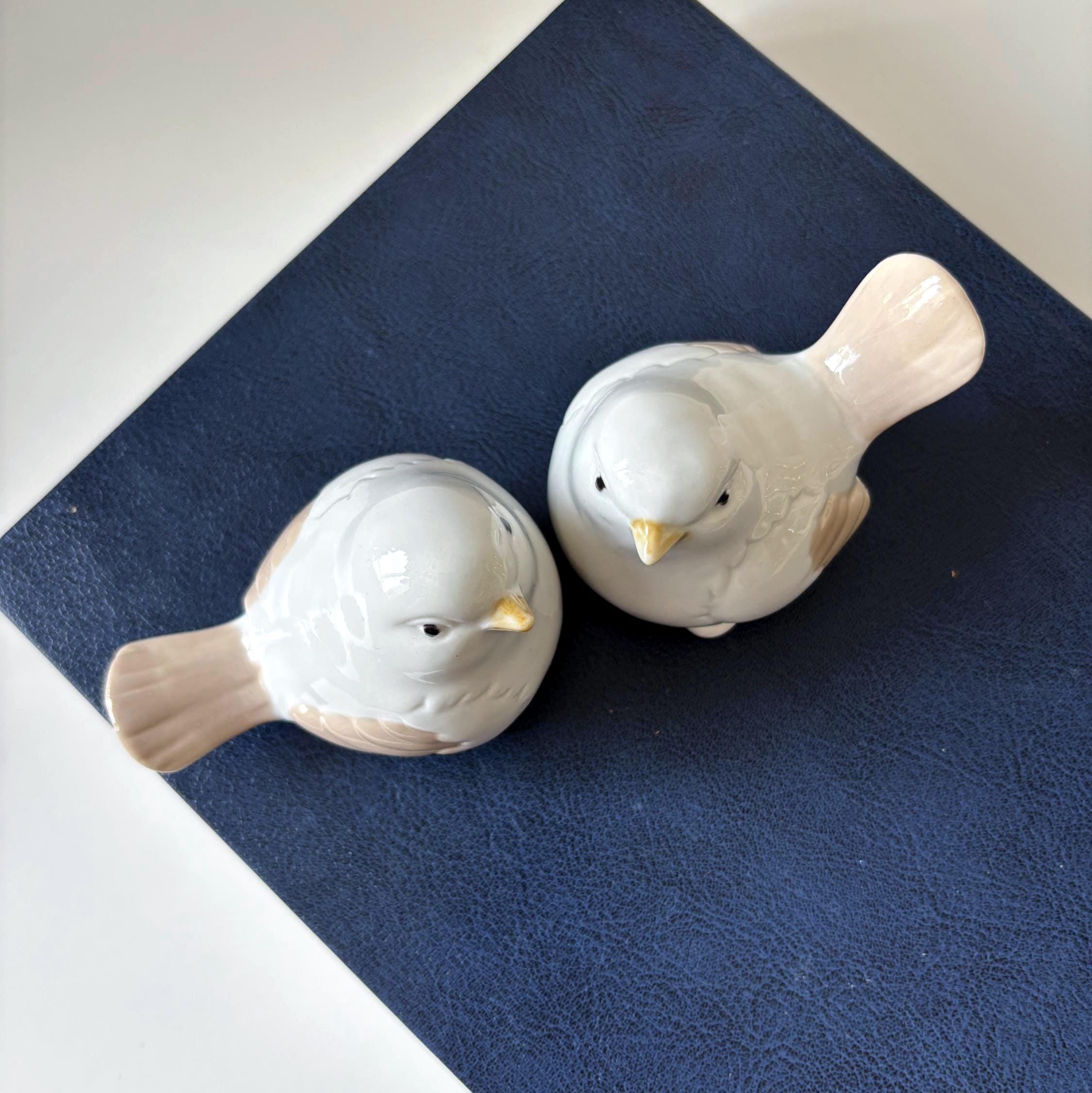Vintage Ceramic Bird Figurines Pair White Porcelain Scandinavian Home Decor Shelf Ornament Set