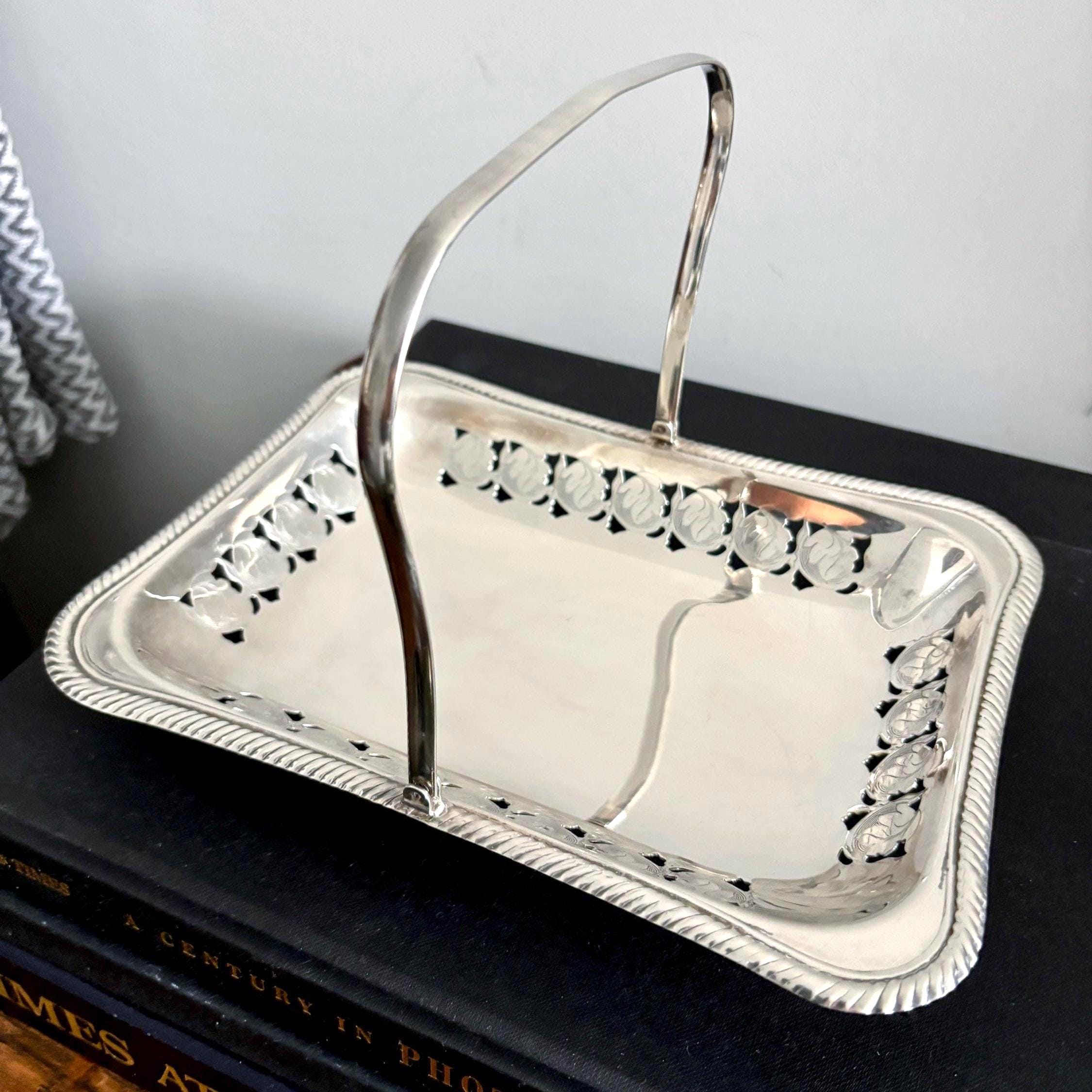 Vintage Yeoman Silver Plated Basket Tray: Pierced Design, Swing Handle