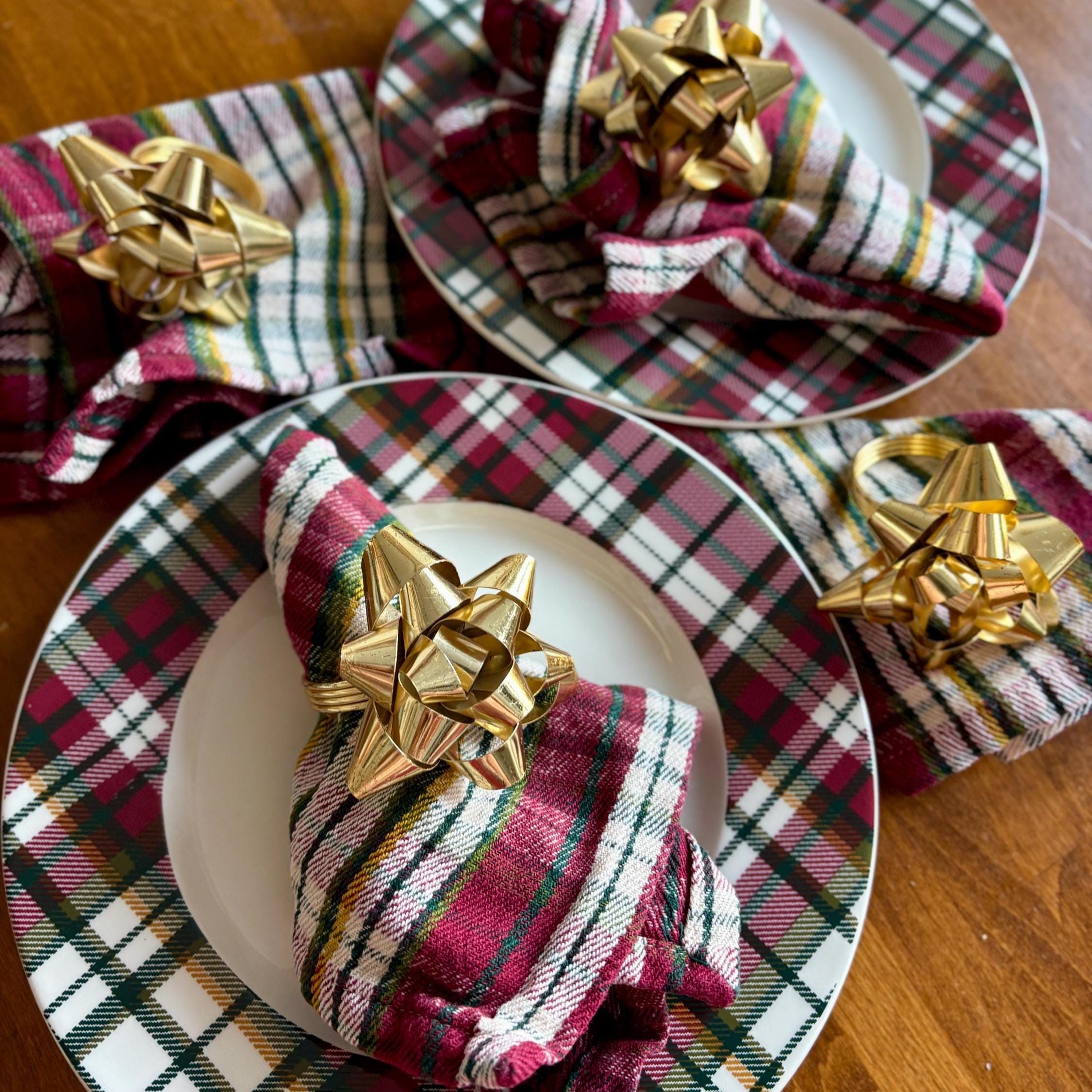 Set of 4 Vintage Gift Bow Napkin Rings | Gold Tone Glam Holiday Table Decor