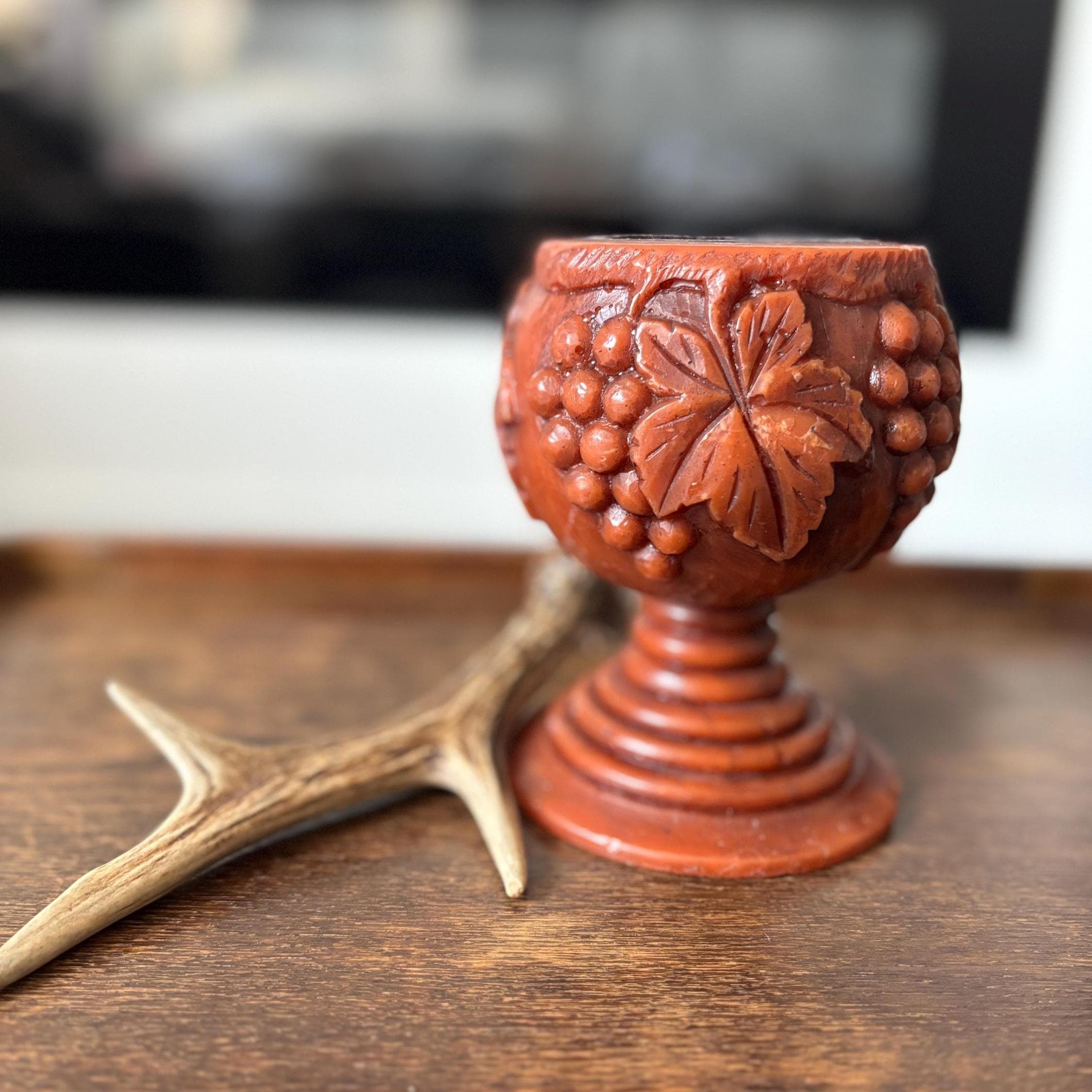 Unusual Carved Wax Goblet / German Breisgauer 'Wachskunst' Candleholder | Unique Vintage Wax Art