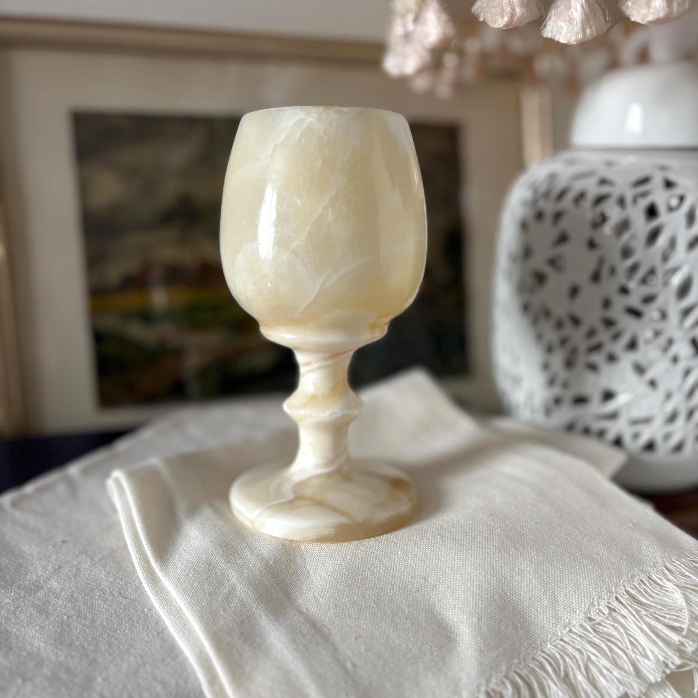 Vintage Onyx Goblet Cup Small Marble Stone Vase Toothpick Holder Decor