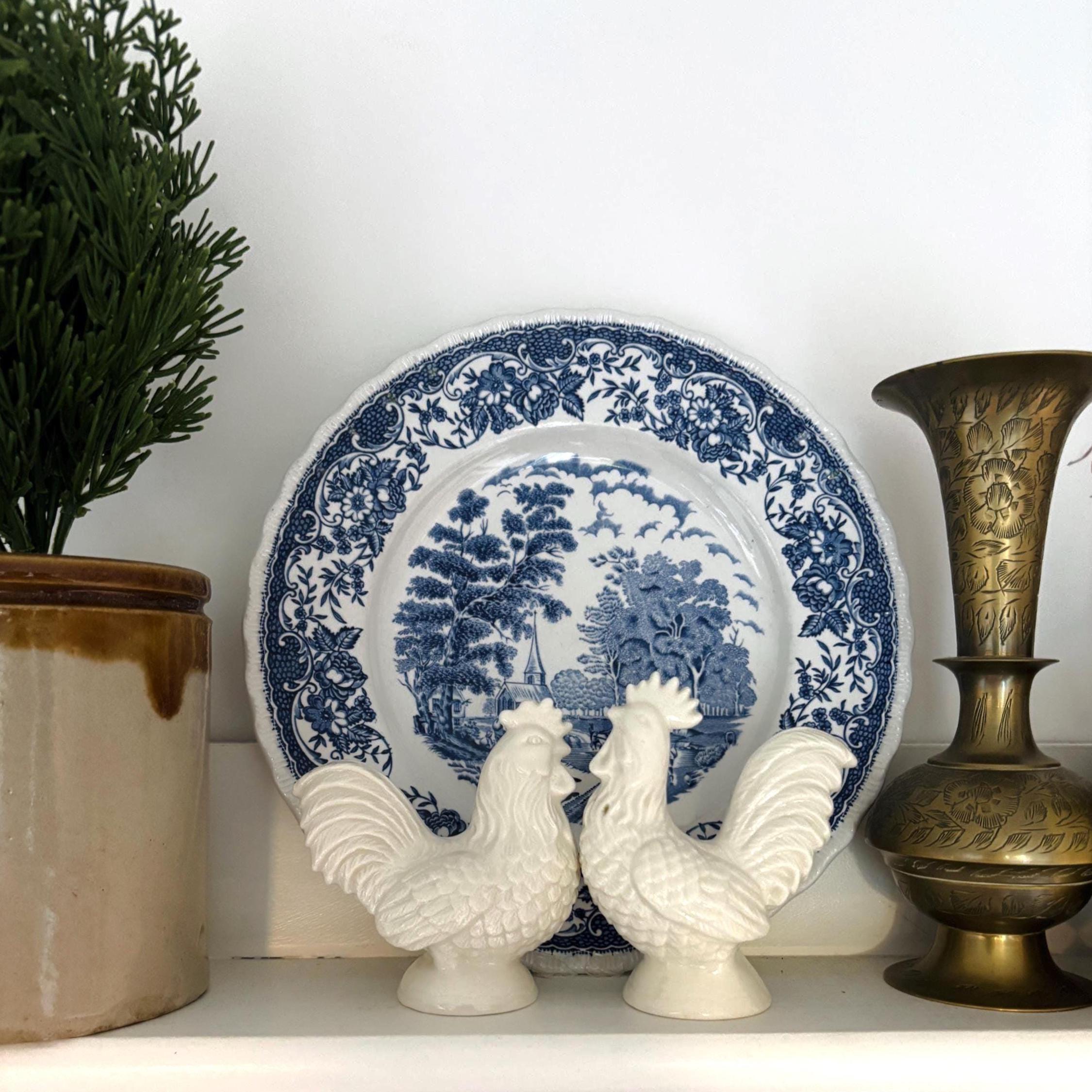 Vintage Cream Rooster Salt and Pepper Shakers | Ceramic Farmhouse Kitchen Pair
