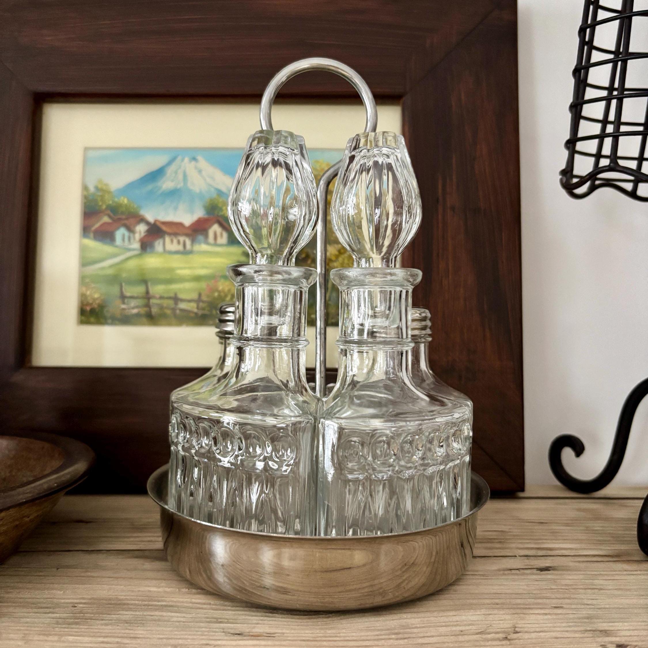 Vintage 5pc Cruet Set INOX 18/8 Stand Oil Vinegar Salt Pepper Toothpick Holder