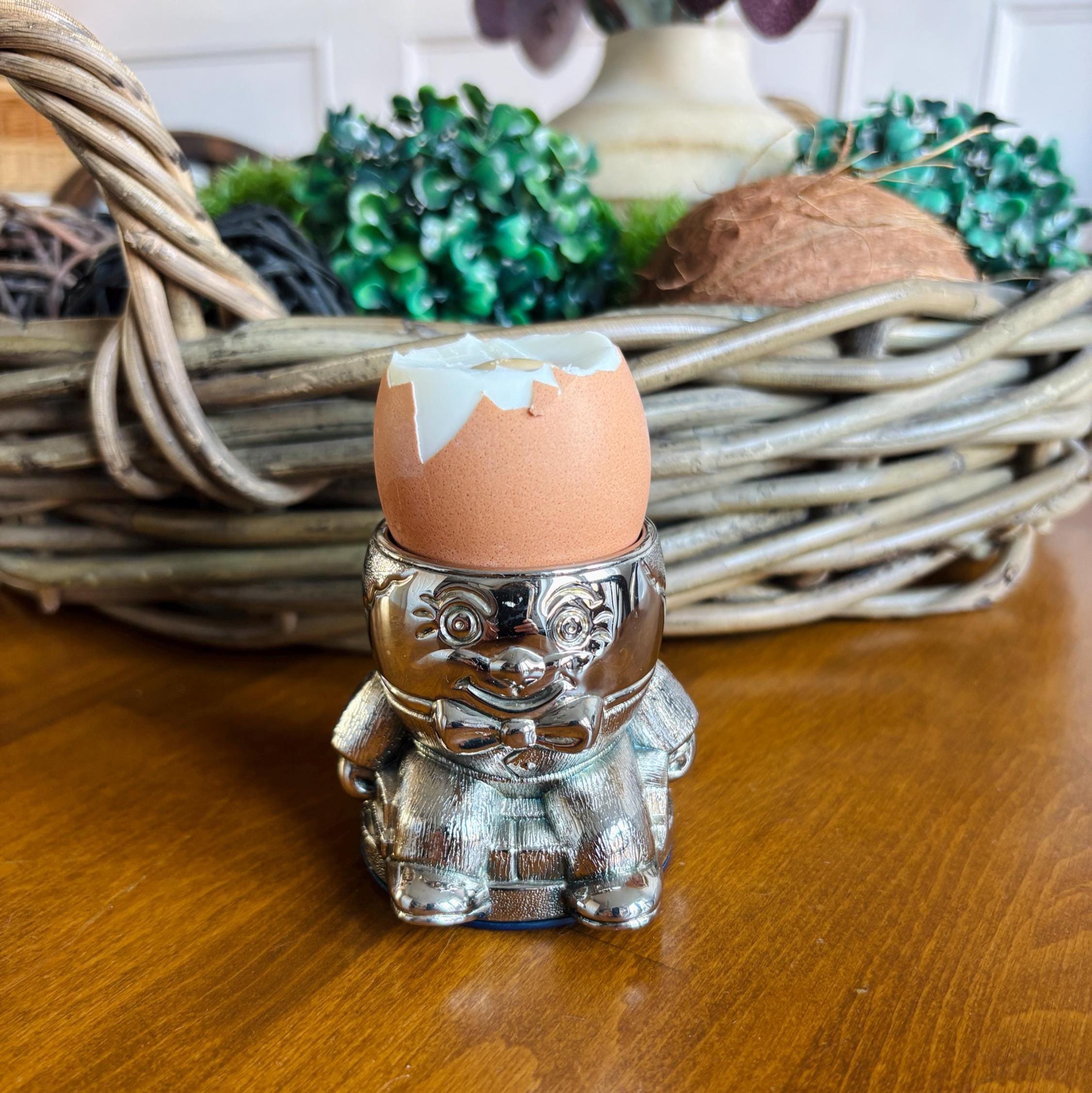 Vintage Silver Plated Humpty Dumpty Egg Cup Collectible Nursery Tableware