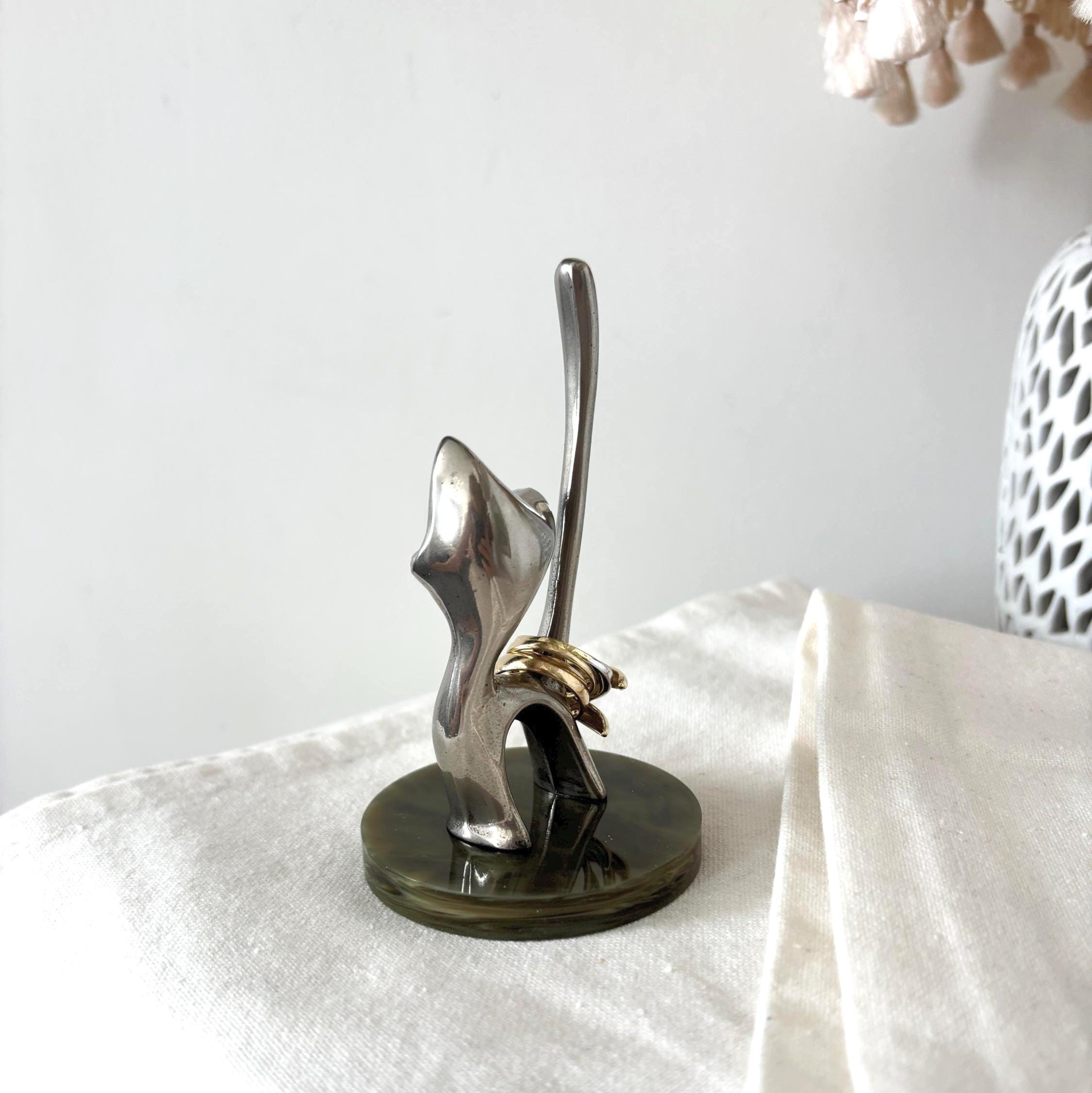 Vintage Silver Plated Cat Ring Holder Made In England Seba Jewellery Stand