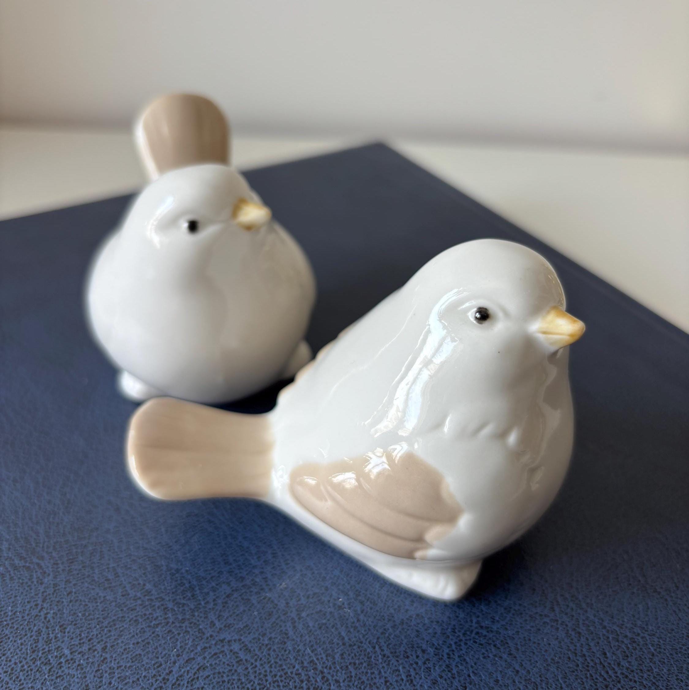 Vintage Ceramic Bird Figurines Pair White Porcelain Scandinavian Home Decor Shelf Ornament Set