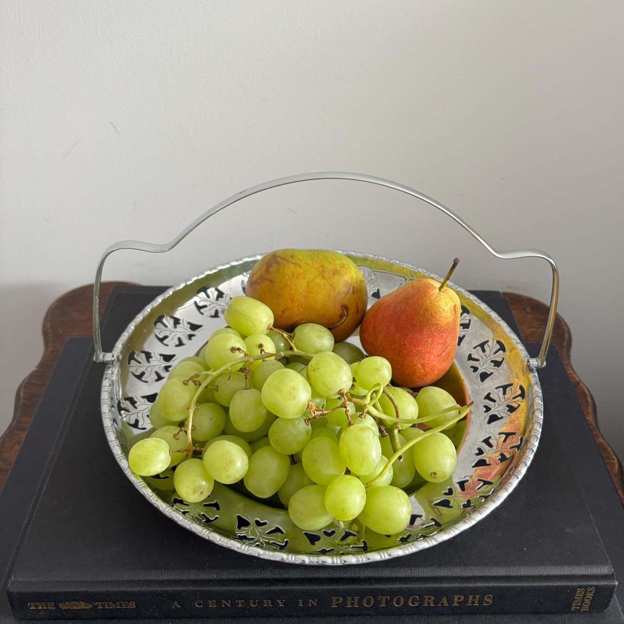 Vintage Silver Plated Pierced Basket: Retro Fruit Bowl Serving Tray