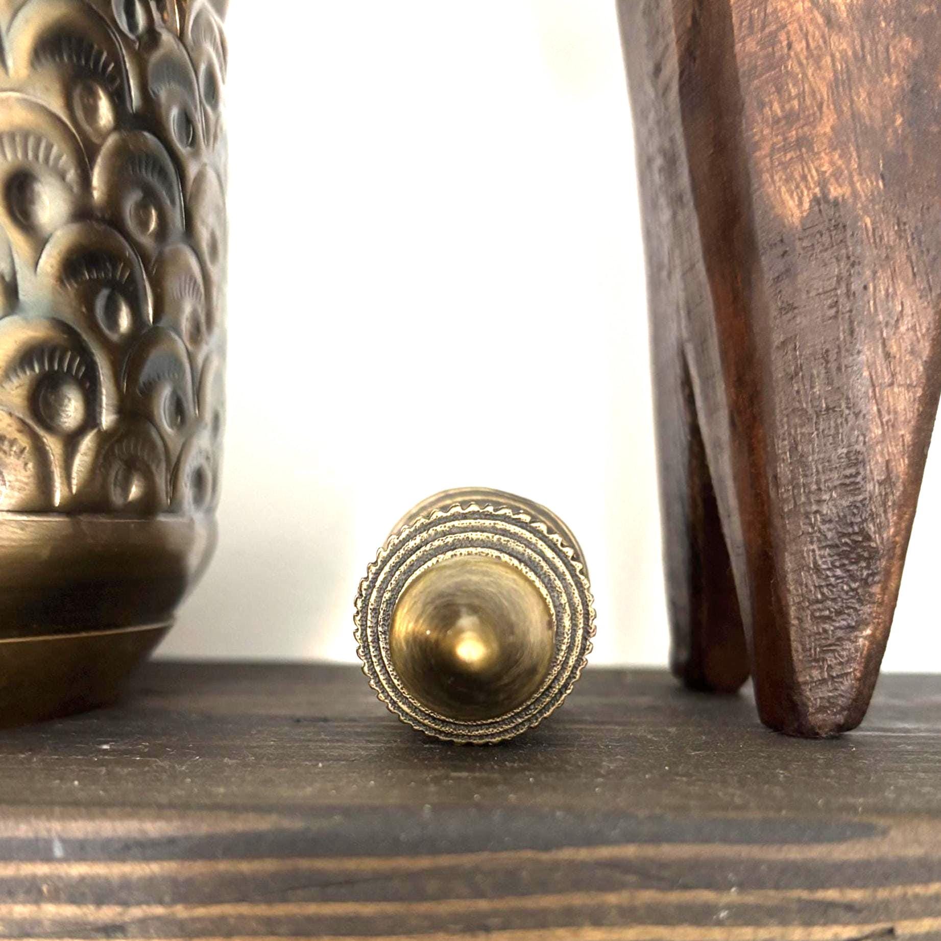 Indian Mini Attar Perfume Bottle Filigree Brass Tone Dabber Wand Rhinestones