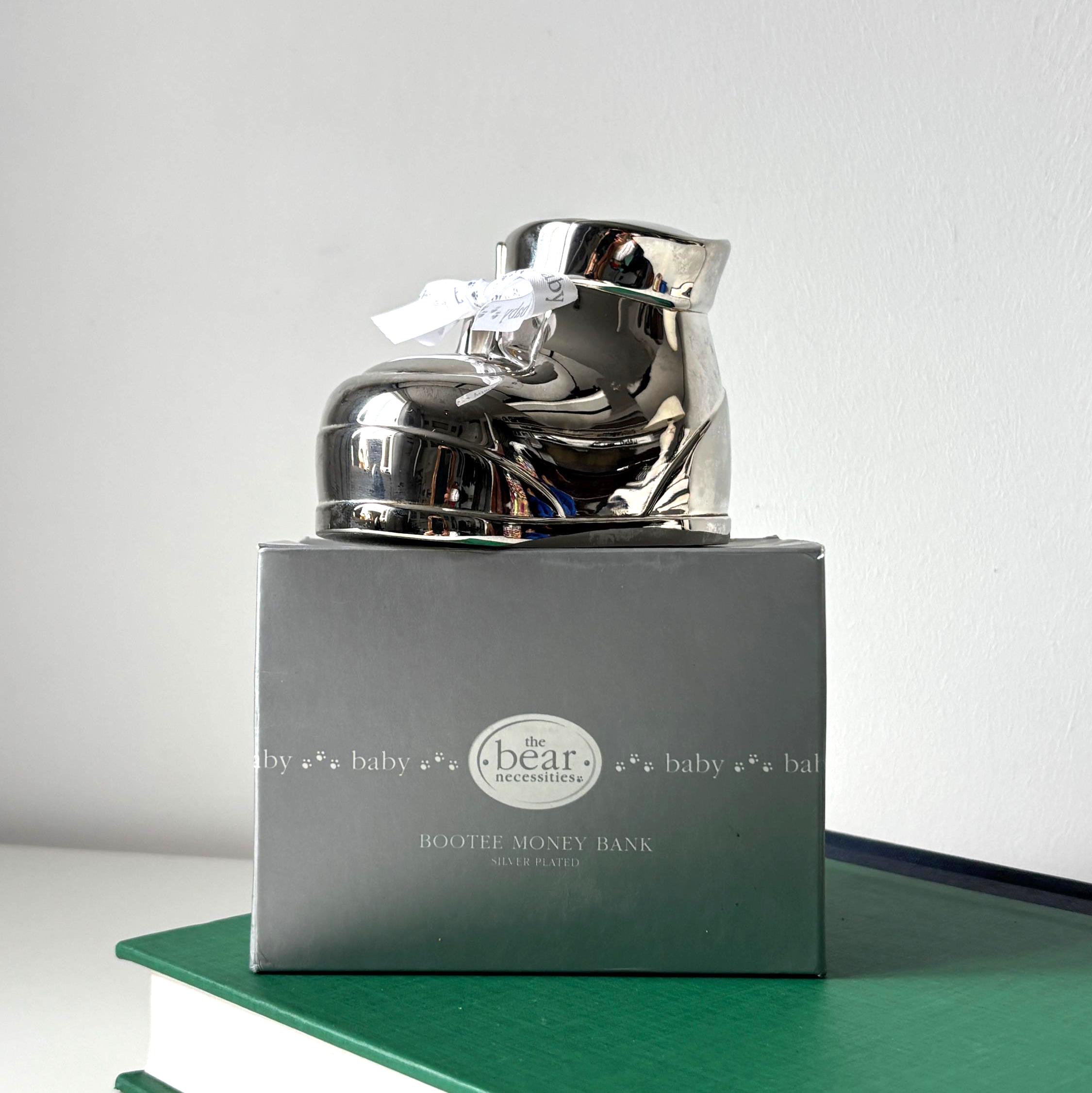 Silver Plated Baby Boot Money Bank with Original Box Christening Gift Keepsake