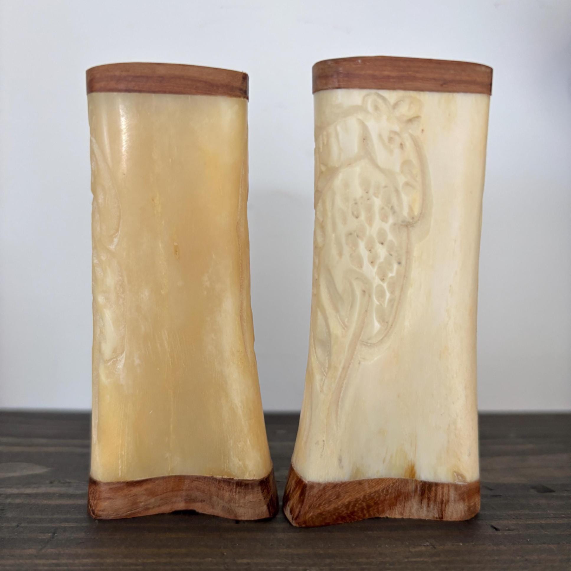 Hand Carved Bone Salt and Pepper Shakers: Giraffe Motif, African Boho Decor