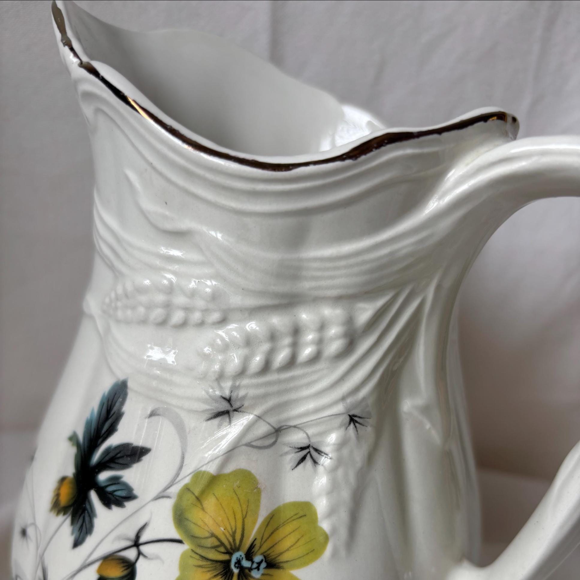 Vintage Royal Crownford Ironstone Pitcher: Yellow Floral & Wheat Design