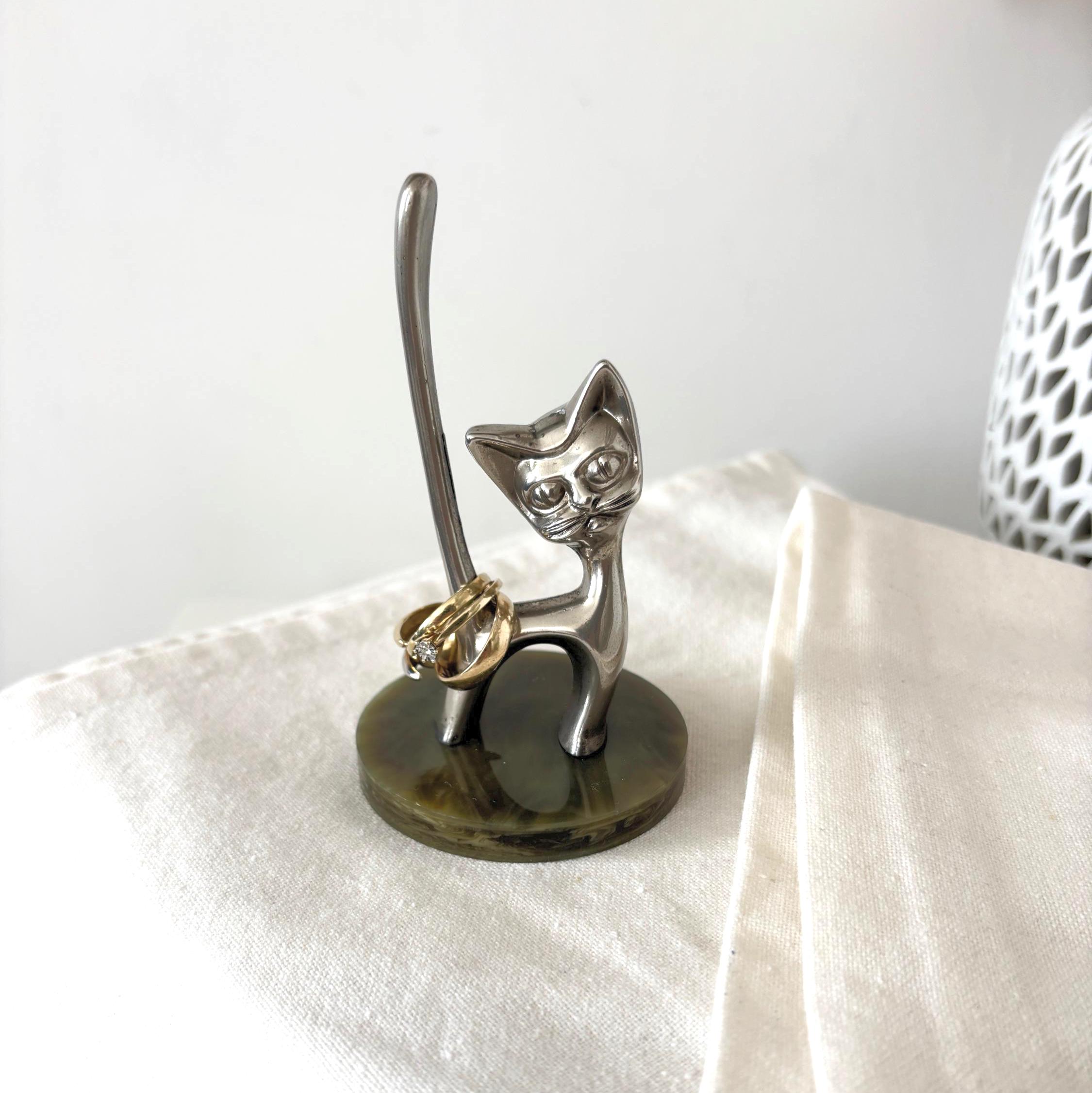 Vintage Silver Plated Cat Ring Holder Made In England Seba Jewellery Stand