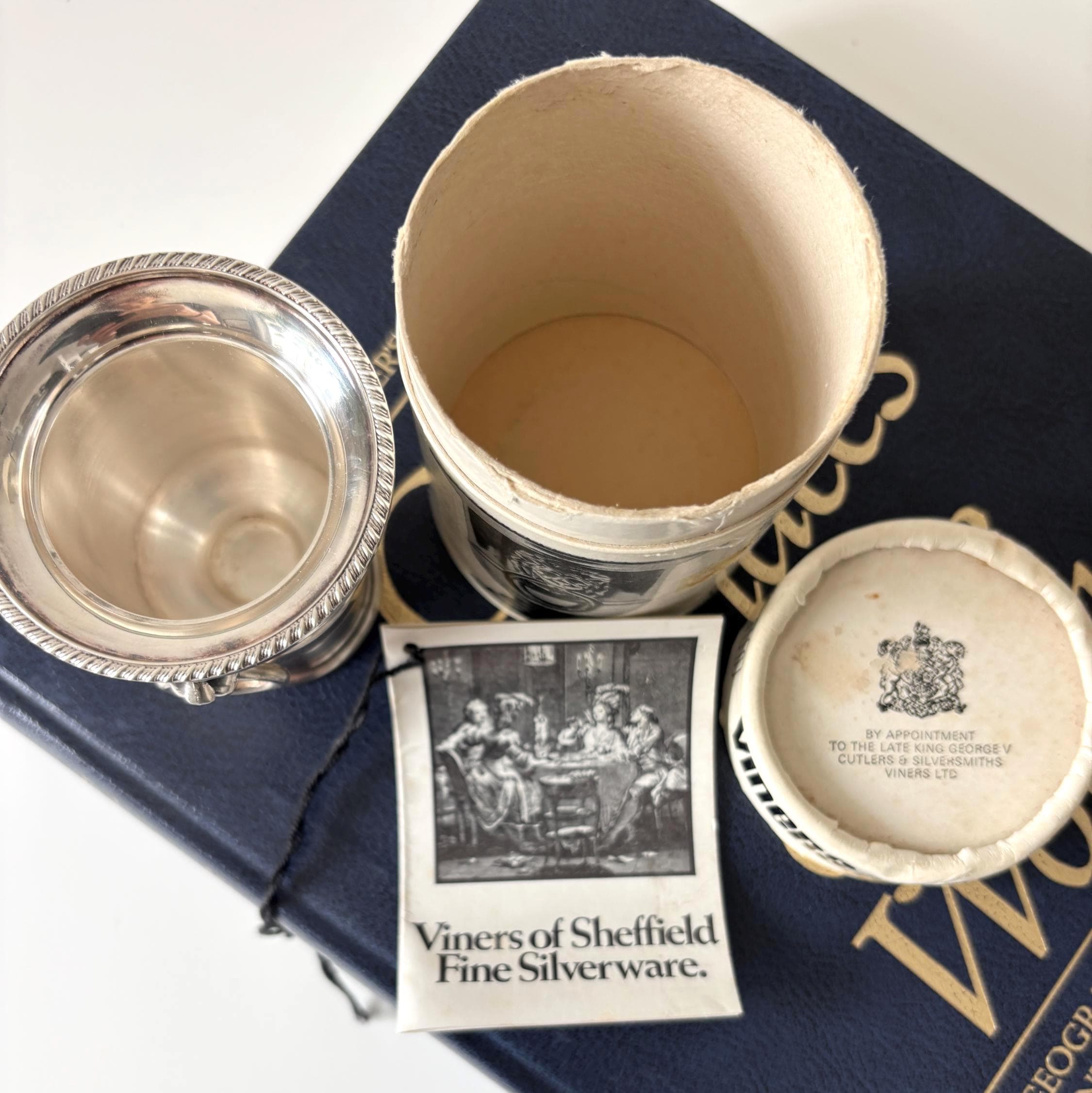 Vintage Viners Sheffield Miniature Wine Cooler Silver Plate Lion Match Holder with Original Box