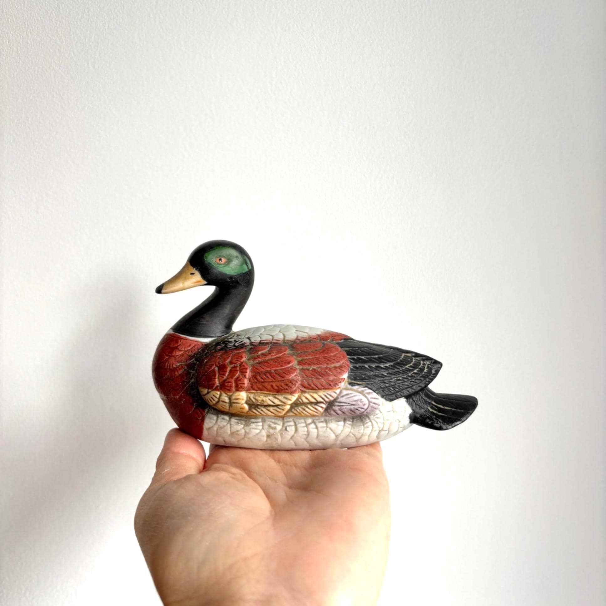 Vintage Ceramic Duck Figurine | Hand-Painted Mallard Style Ornament | Rustic Country Cottage Decor