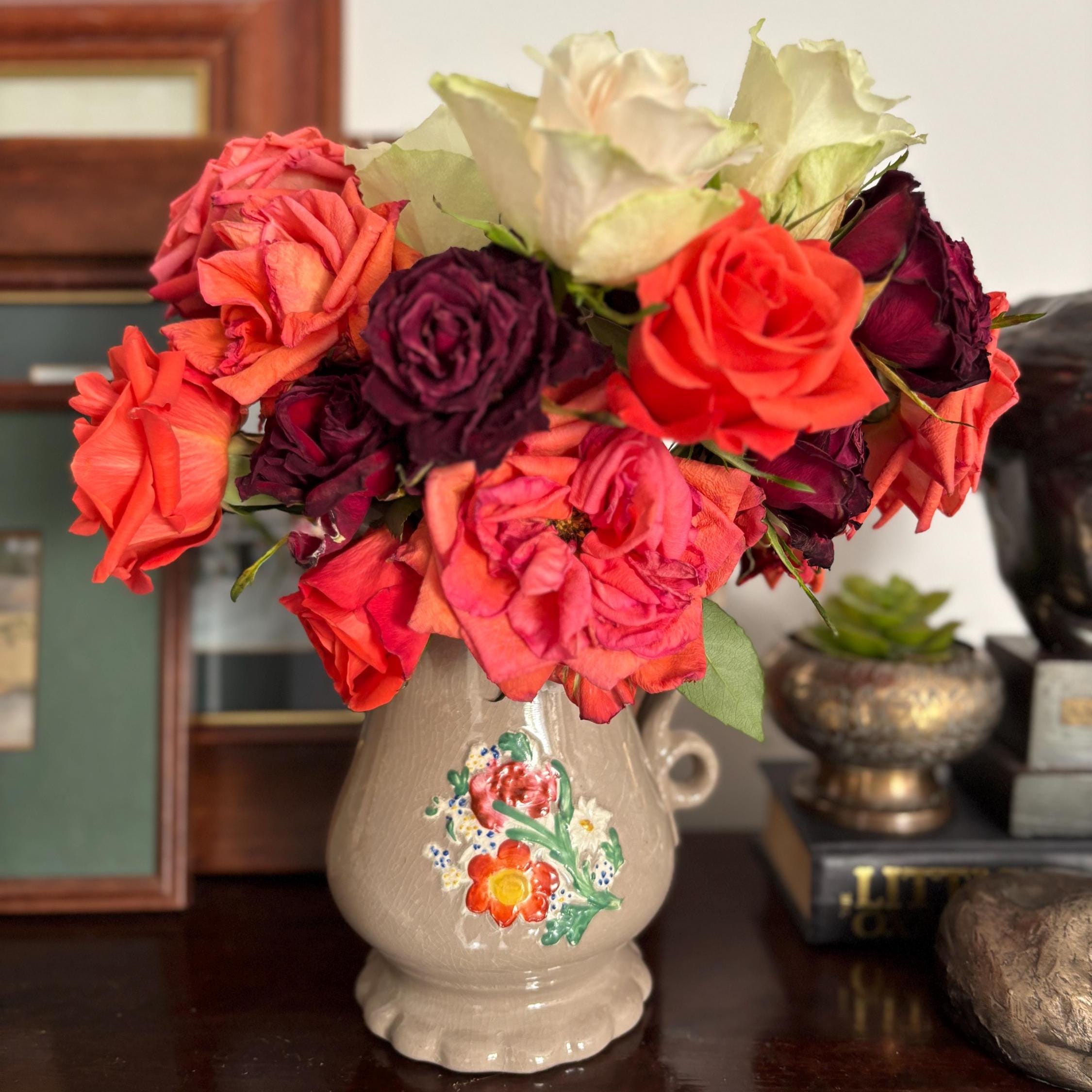 Vintage Ceramic Jug Vase with Floral Design