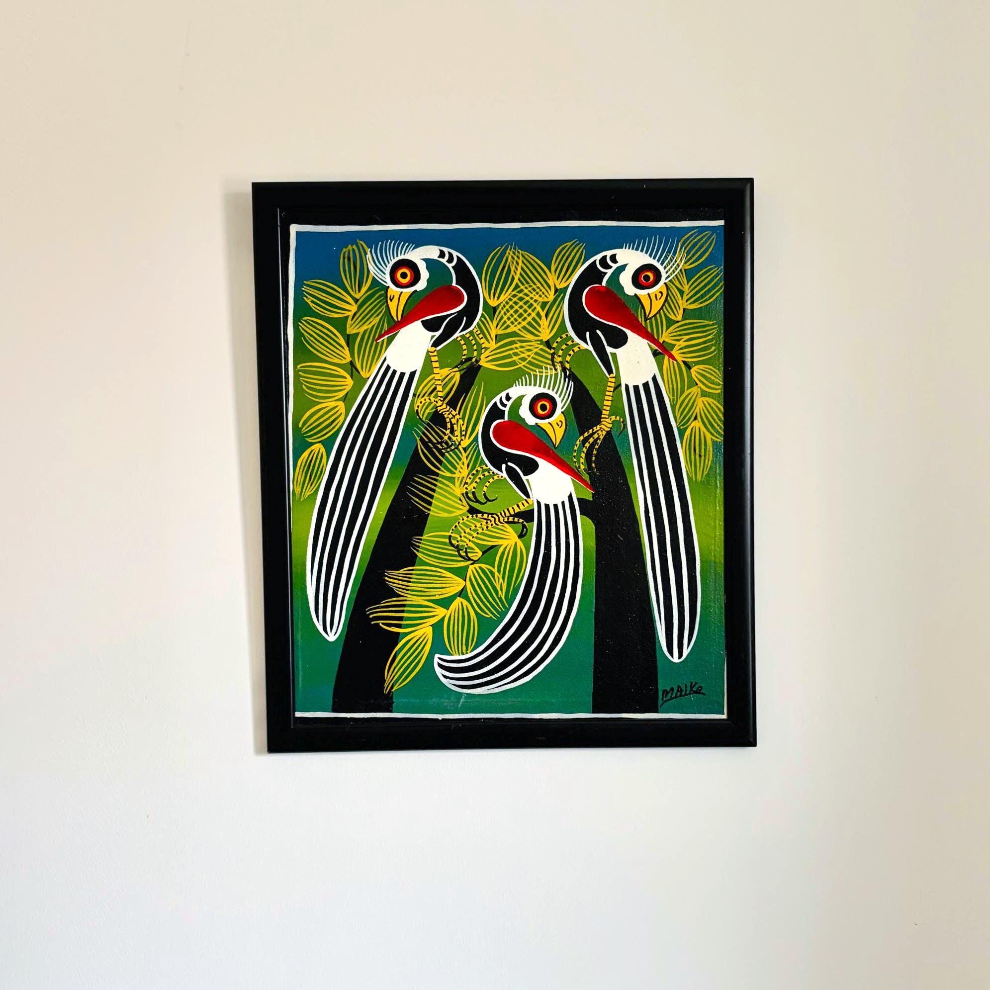 Tinga Tinga Painting African Wall Art Hand Painted Colourful Artwork Tanzania Style Decor