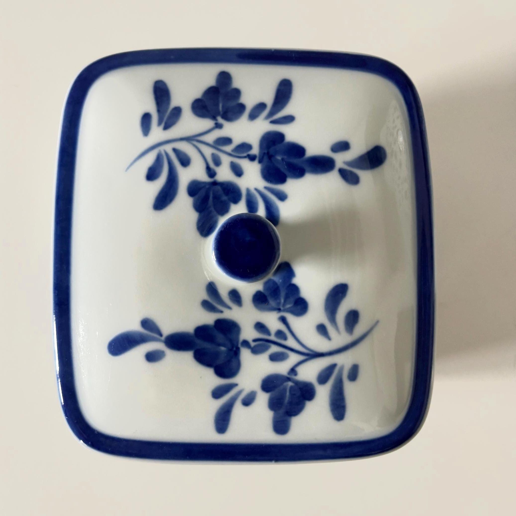 Vintage Portuguese Viana do Castelo Hand Painted Blue & White Lidded Ceramic Dish