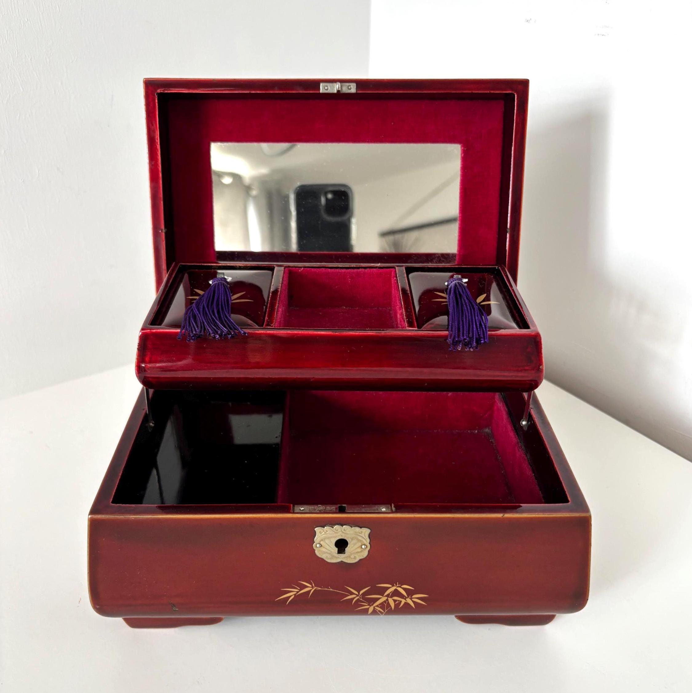 Vintage Musical Jewellery Box Daysun Hand Painted Lacquer Bamboo Bird Trinket Box