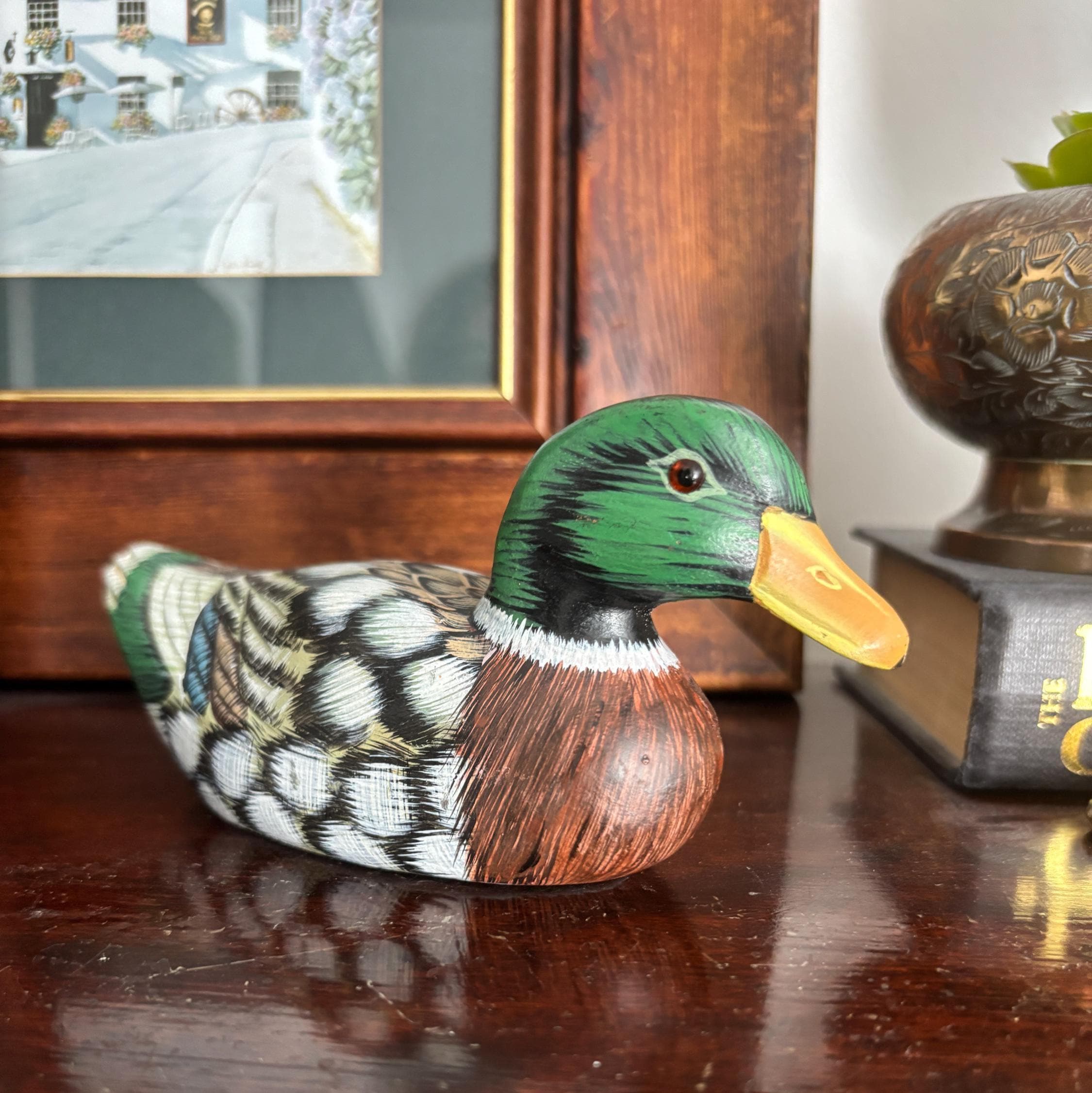 Vintage Hand Carved Mallard Duck Decoy | Hand Painted Wooden Bird Figure